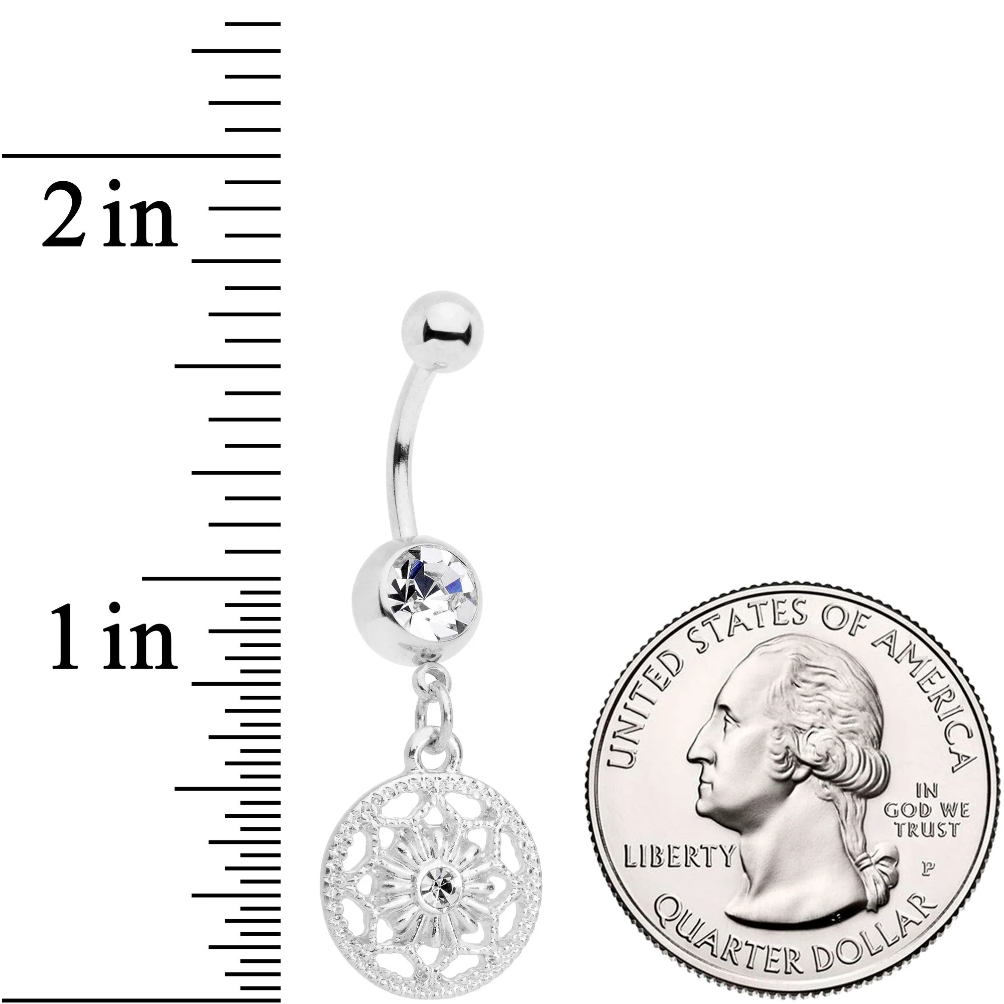 Clear Gem Ring Around a Snowflake Dangle Belly Ring - Image 3