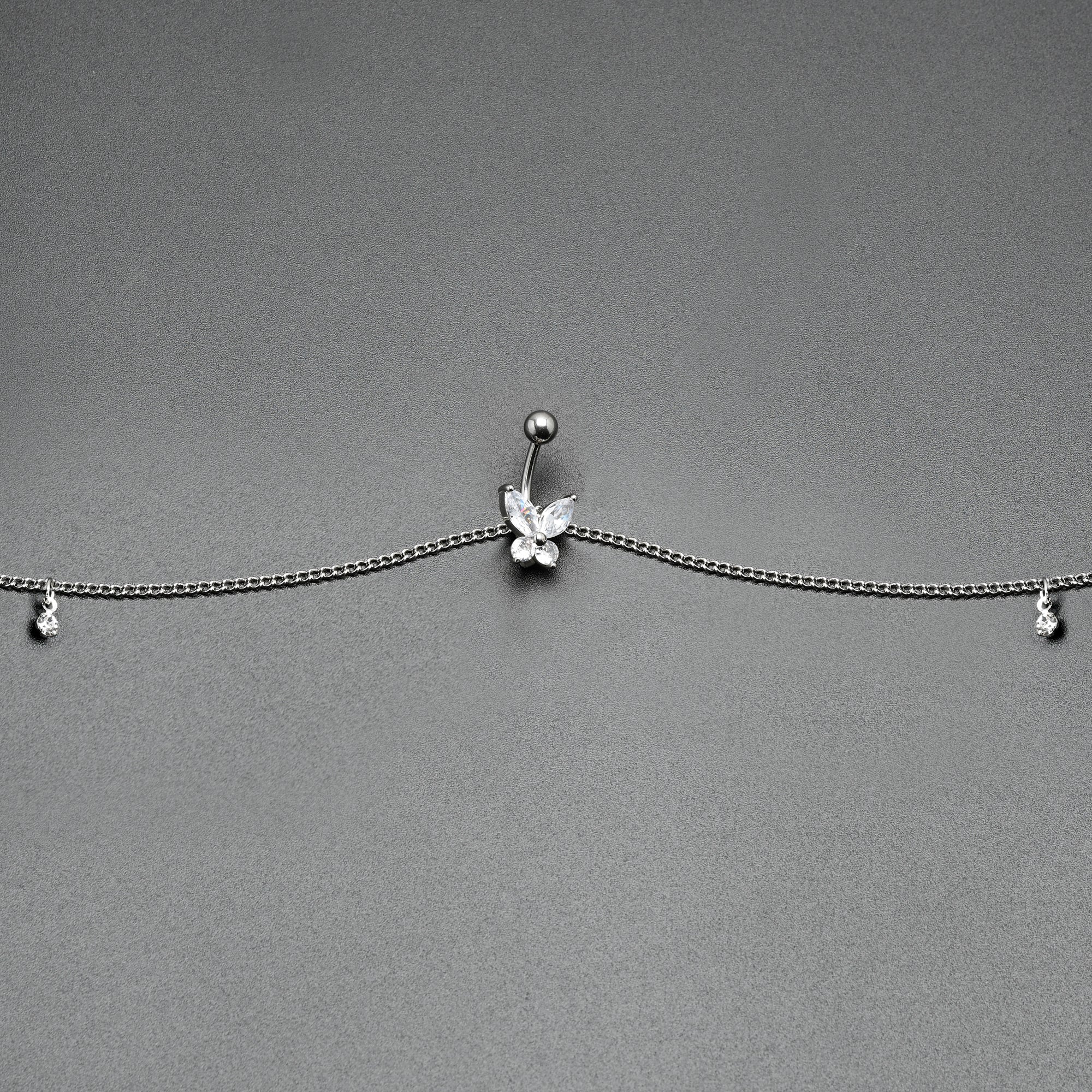 Clear Gem Rococo Butterfly Dangle Belly Ring Belly Chain - Image 5