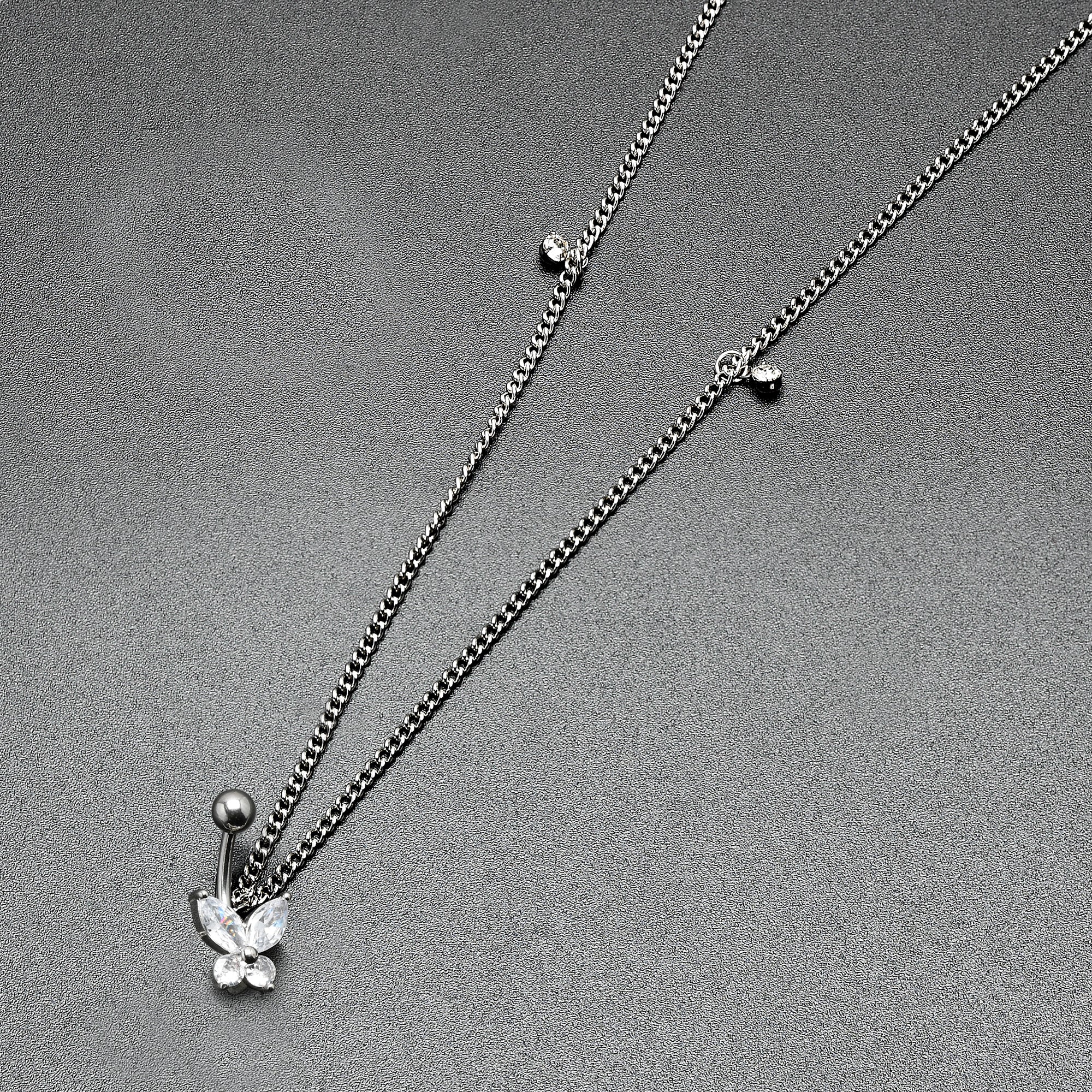 Clear Gem Rococo Butterfly Dangle Belly Ring Belly Chain - Image 7