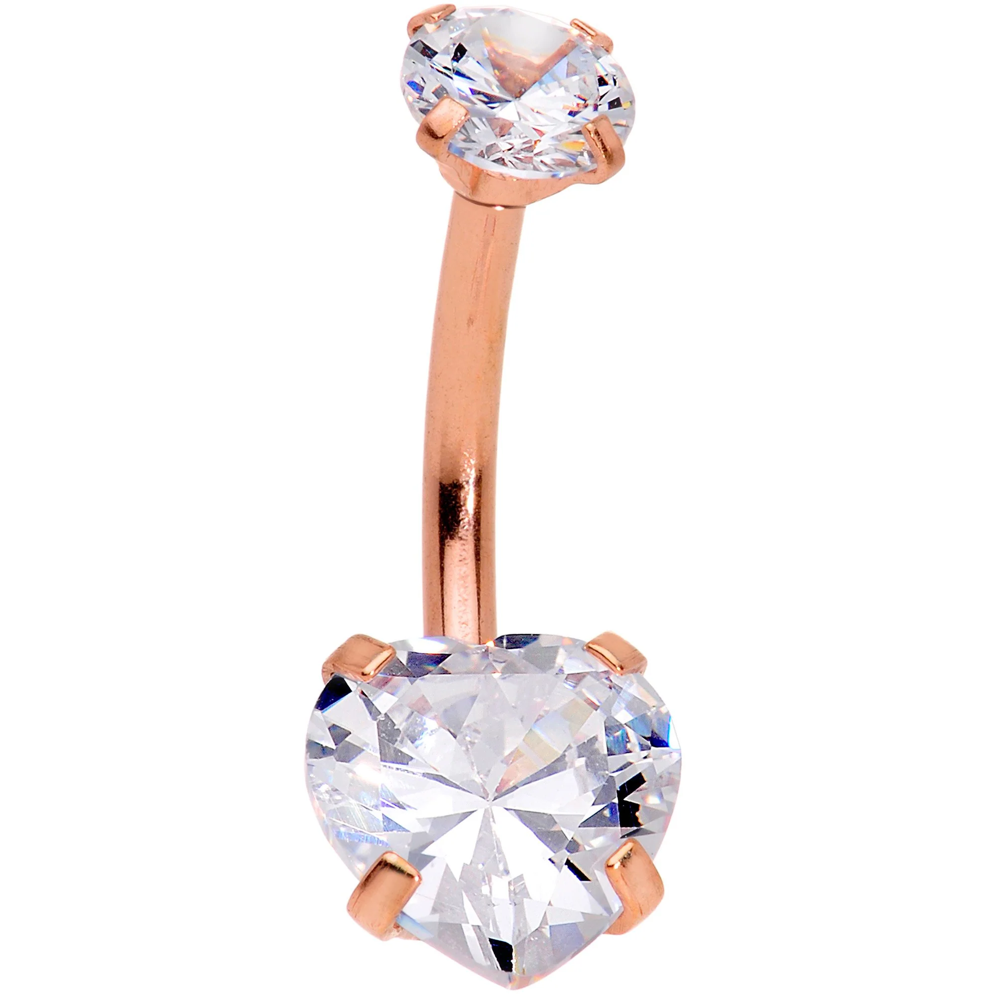 Clear Gem Rose Gold Hue Round Rhombus Heart Star Belly Ring Set of 4 - Image 2