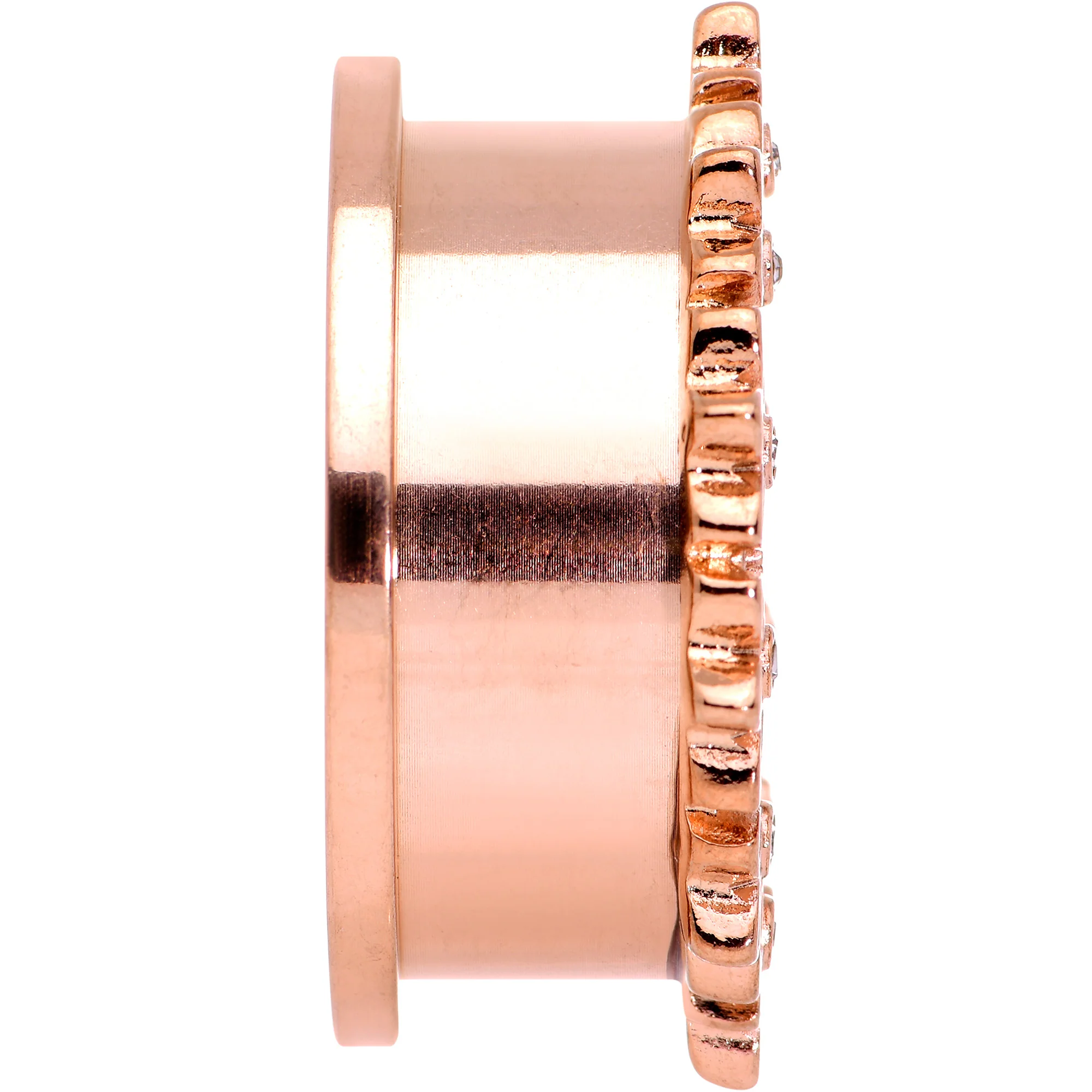 Clear Gem Rose Gold Tone White Leaves Screw Fit Tunnel Plug Set - Image 5