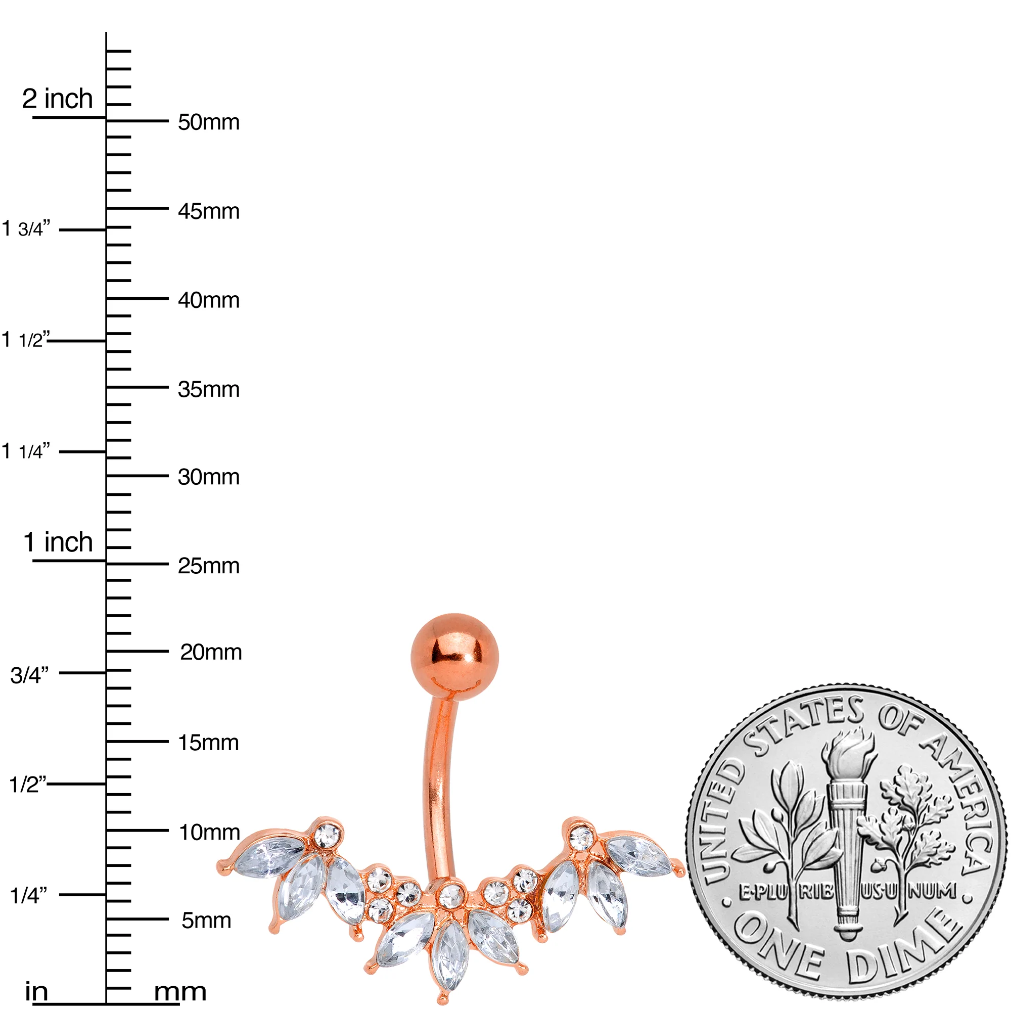 Clear Gem Rose Gold Tone Anodized Comely Clusters Belly Ring - Image 2