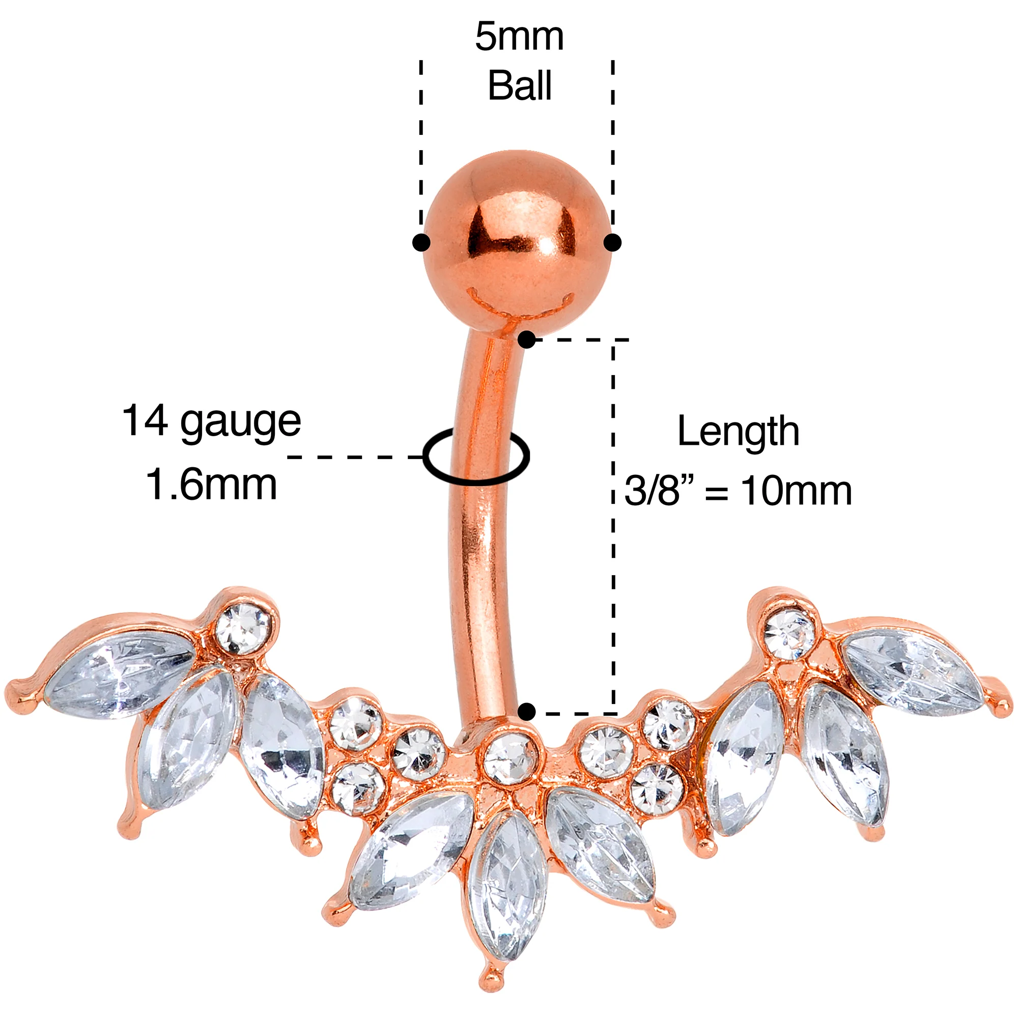 Clear Gem Rose Gold Tone Anodized Comely Clusters Belly Ring - Image 3
