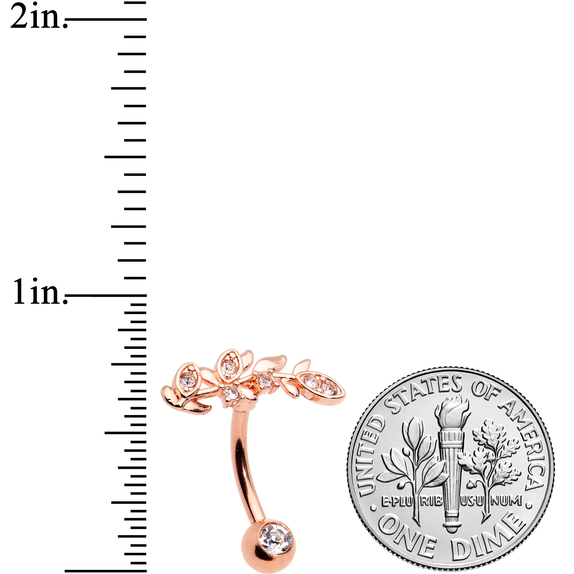 Clear Gem Rose Gold Tone Branch Leaf Belly Ring - Image 3