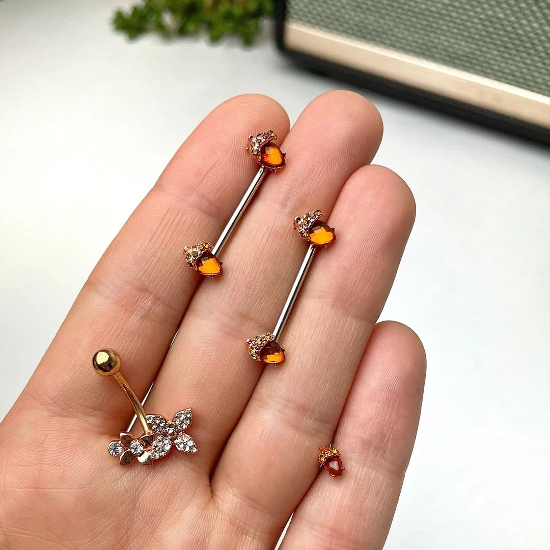 Clear Gem Rose Gold Tone Butterfly Flower Glam Belly Ring - Image 2