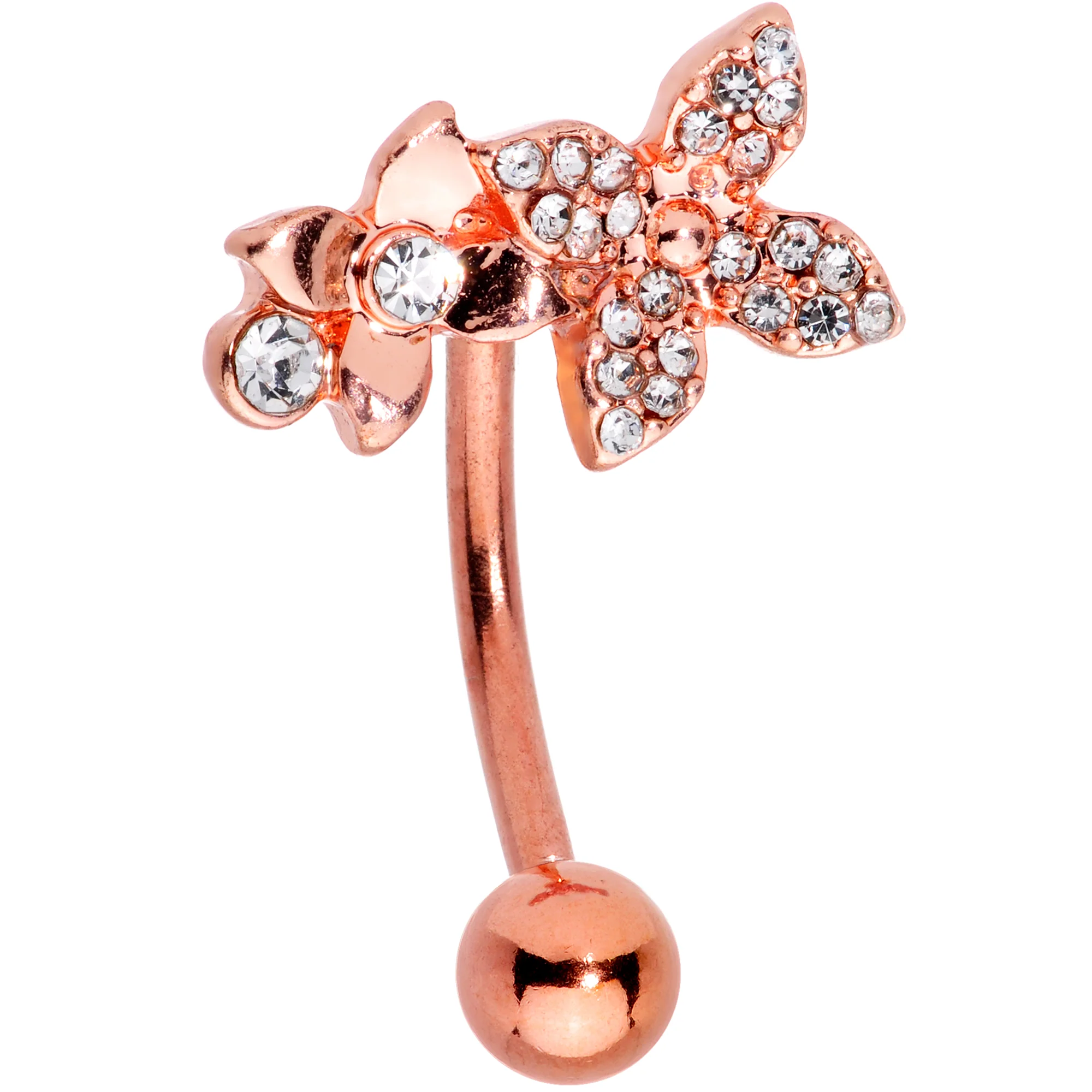 Clear Gem Rose Gold Tone Butterfly Flower Glam Belly Ring - Image 3