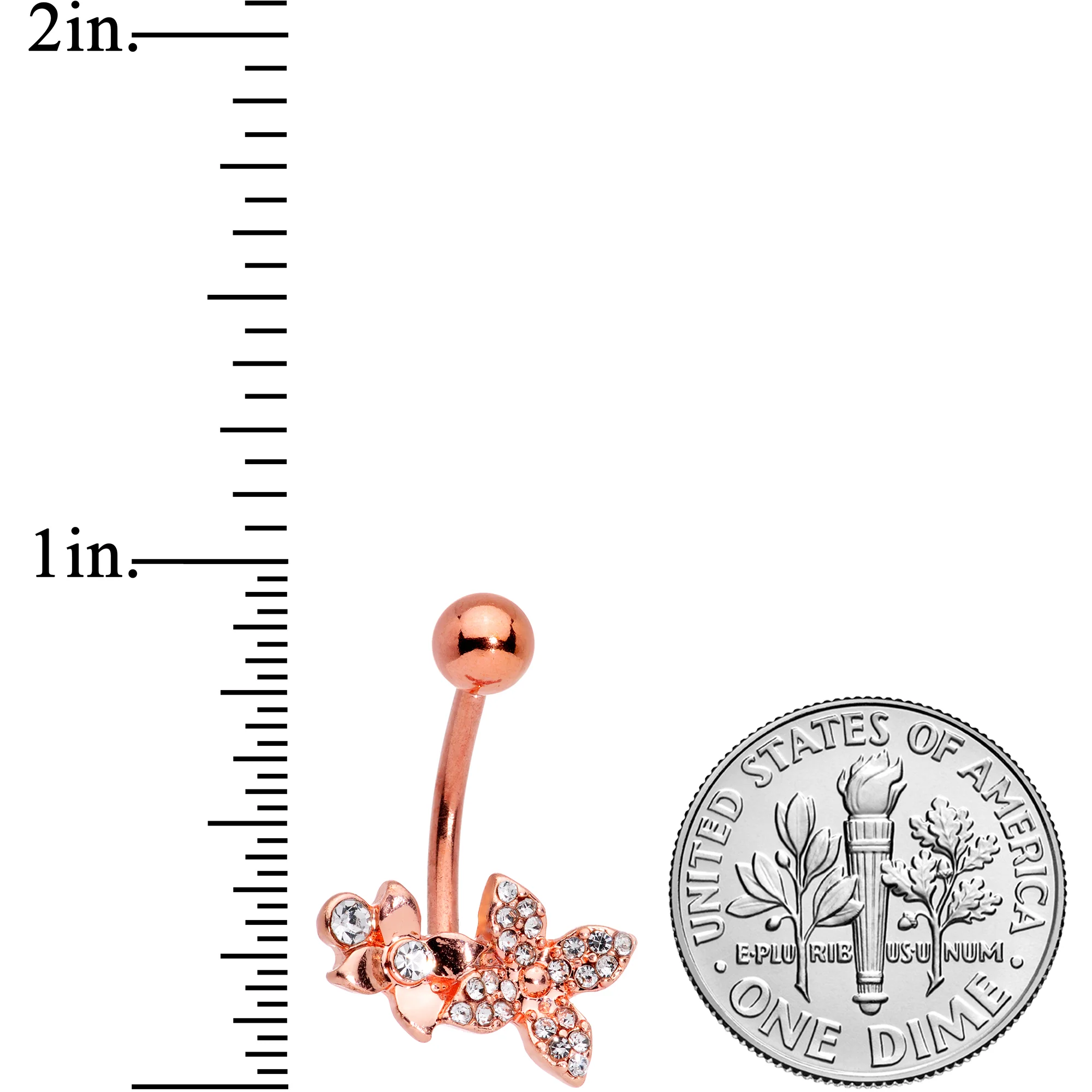 Clear Gem Rose Gold Tone Butterfly Flower Glam Belly Ring - Image 4