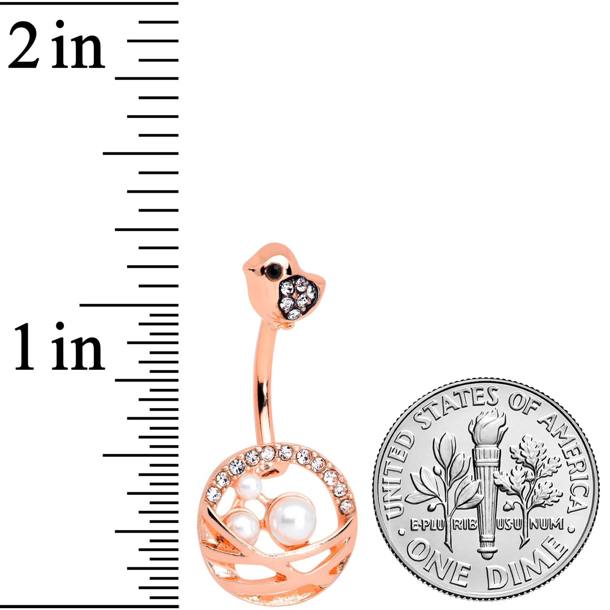 Clear Gem Rose Gold Tone Chick Basket of Eggs Belly Ring - Image 2