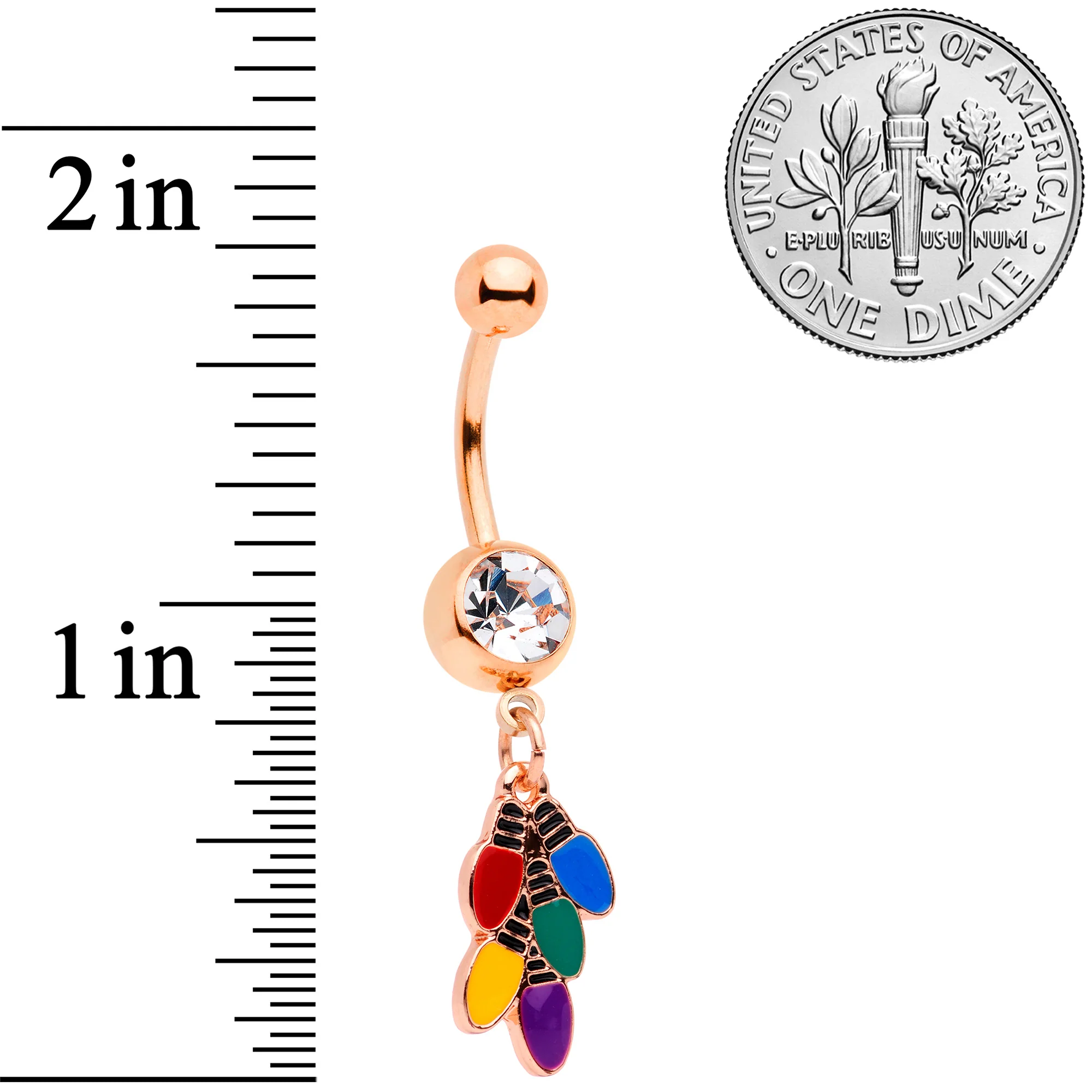 Clear Gem Rose Gold Tone Christmas Lights Holiday Dangle Belly Ring - Image 6
