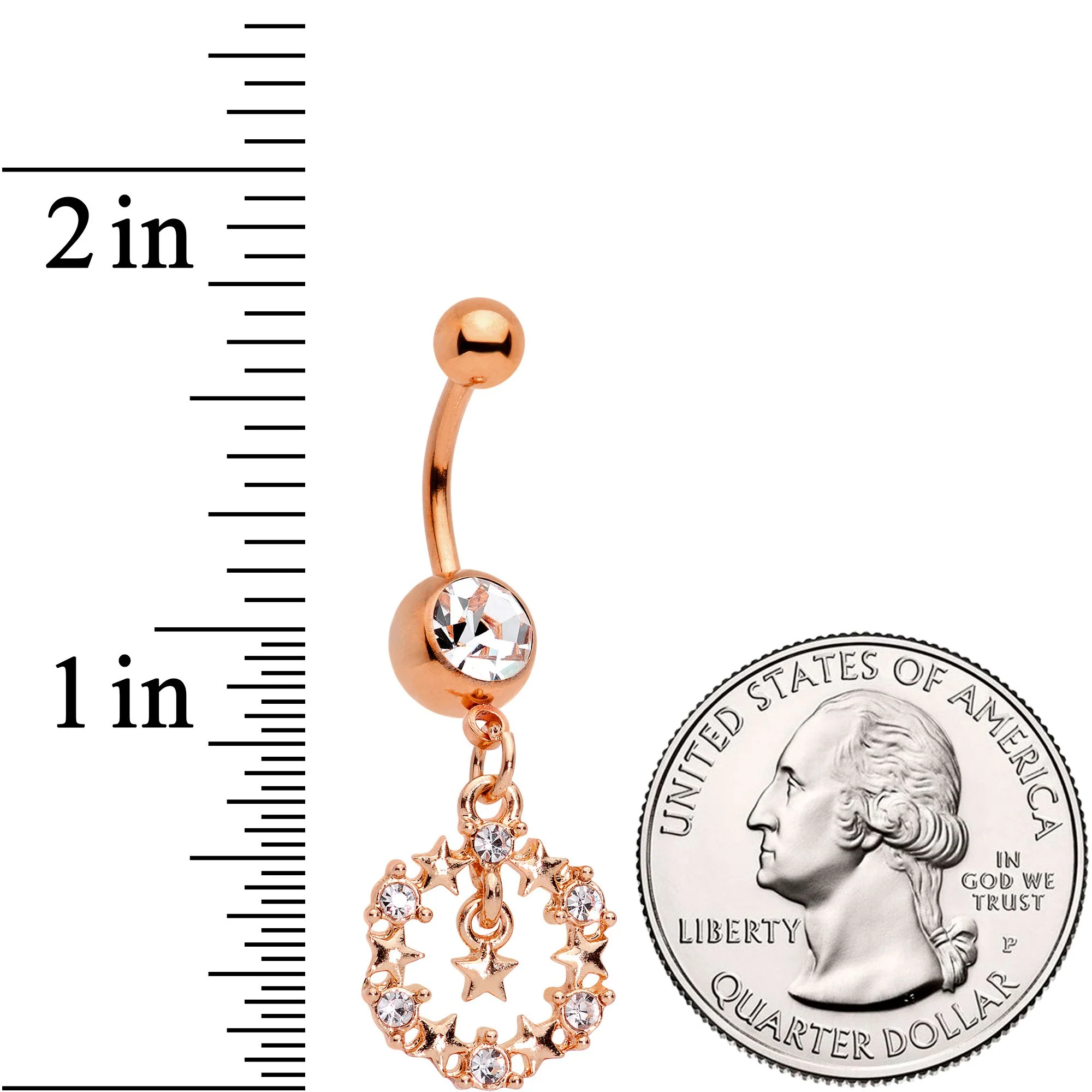 Clear Gem Rose Gold Tone Constellation of Gems Dangle Belly Ring - Image 2