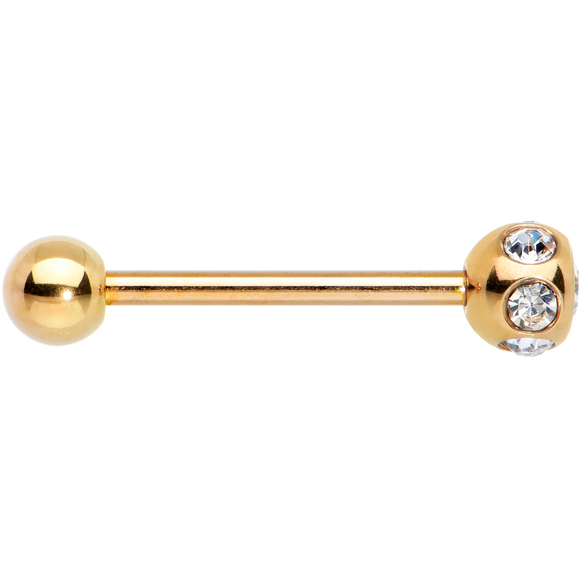 Clear Gem Rose Gold Tone Disco Ball Top Barbell Tongue Ring - Image 2