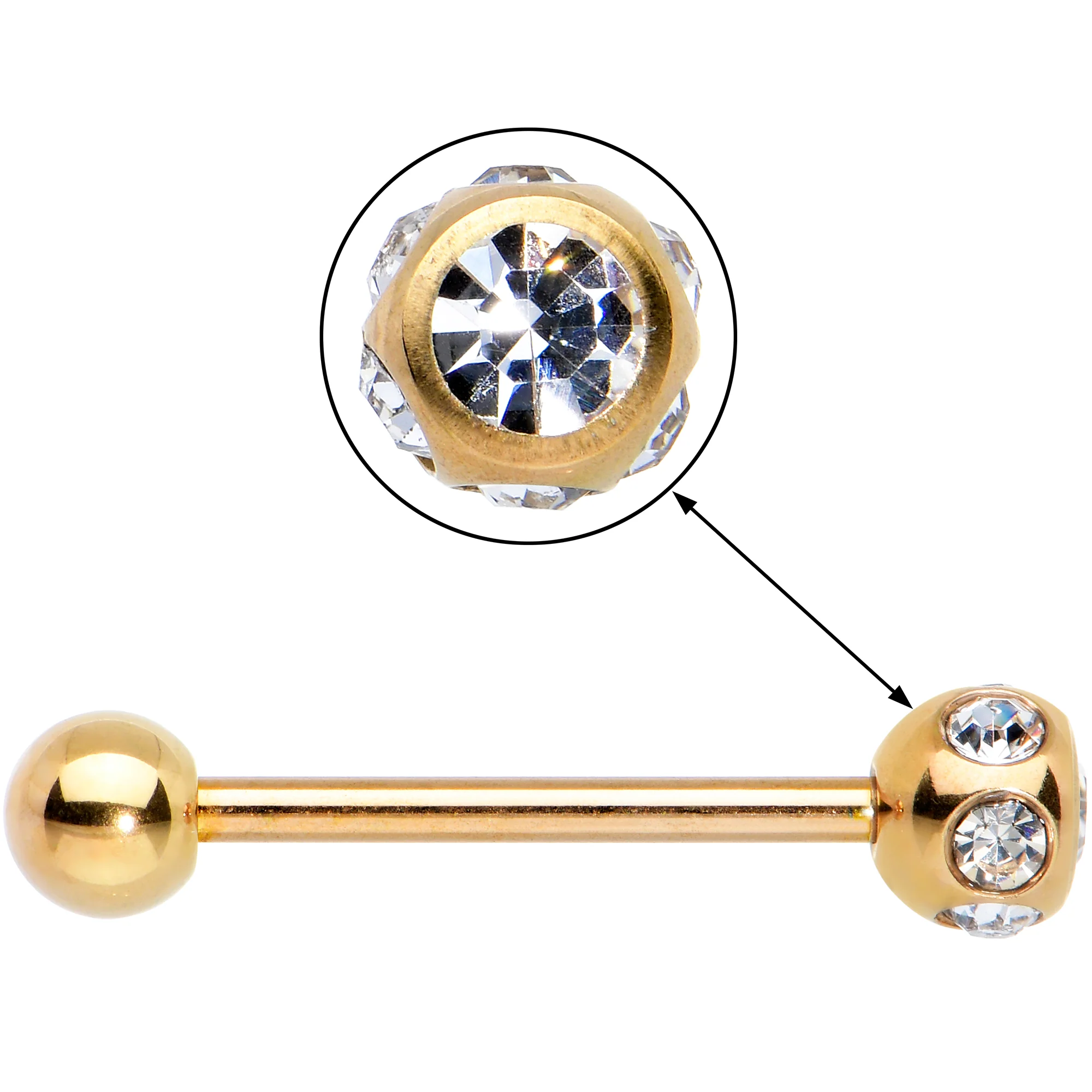 Clear Gem Rose Gold Tone Disco Ball Top Barbell Tongue Ring - Image 3