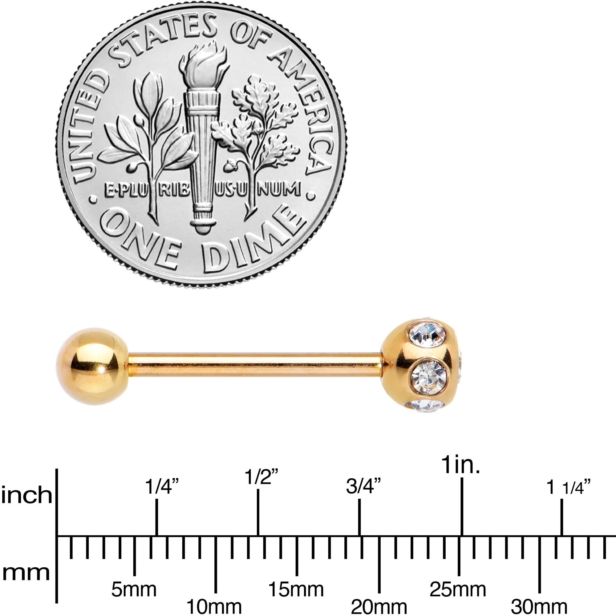 Clear Gem Rose Gold Tone Disco Ball Top Barbell Tongue Ring - Image 4