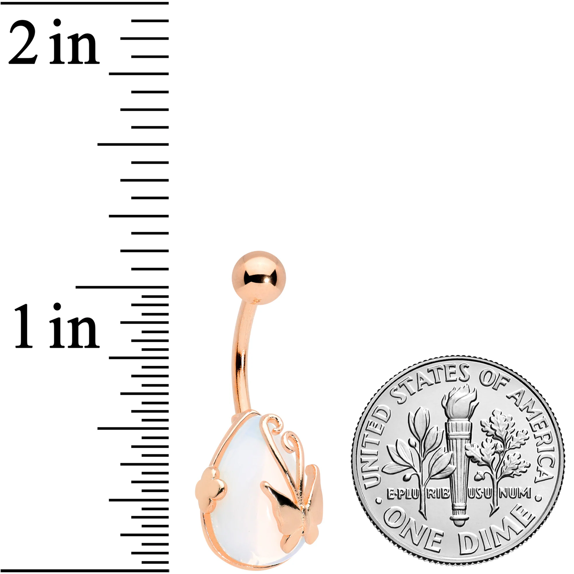 Clear Gem Rose Gold Tone Drop Wrap Butterfly Belly Ring - Image 2