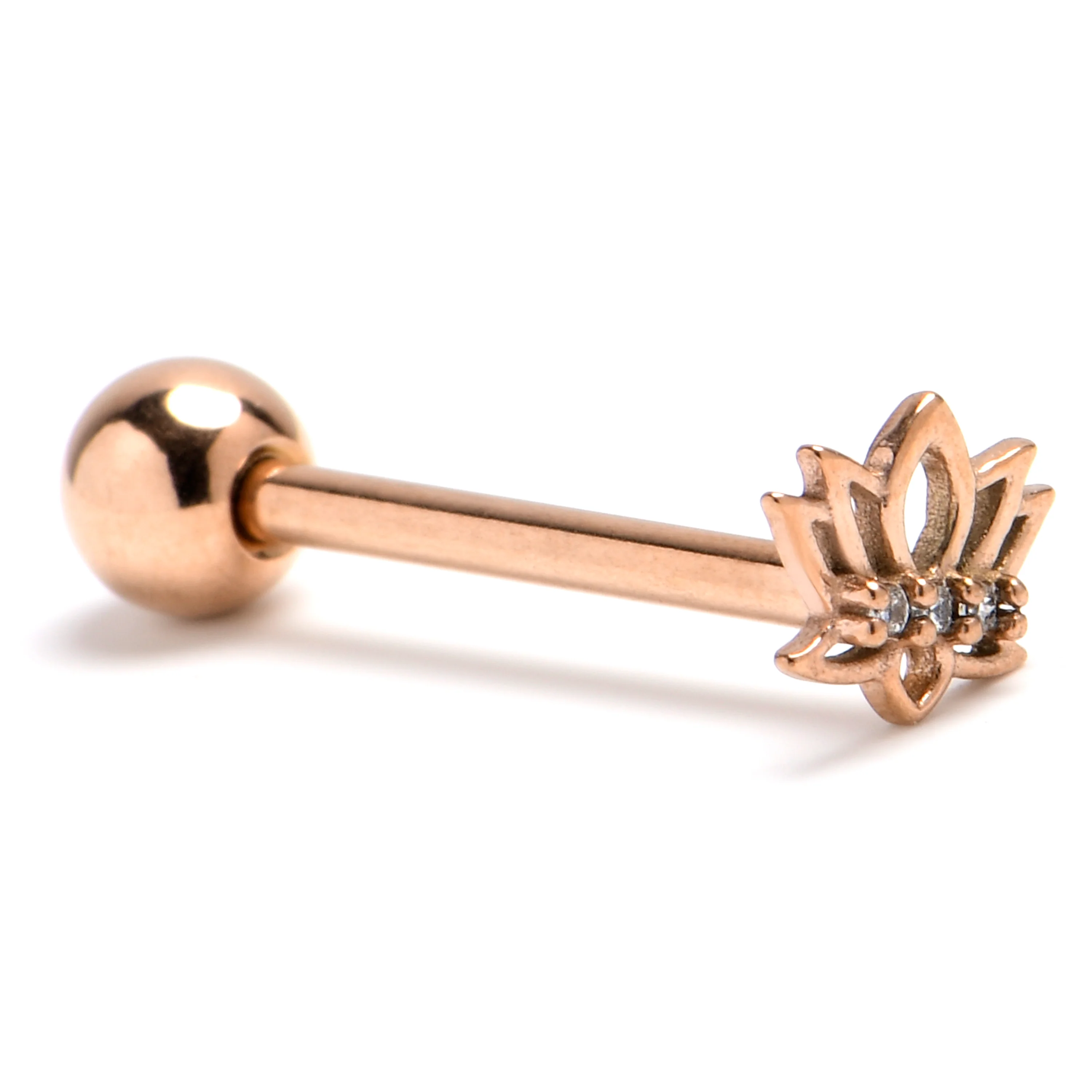 Clear Gem Rose Gold Tone Open Lotus Flower Barbell Tongue Ring