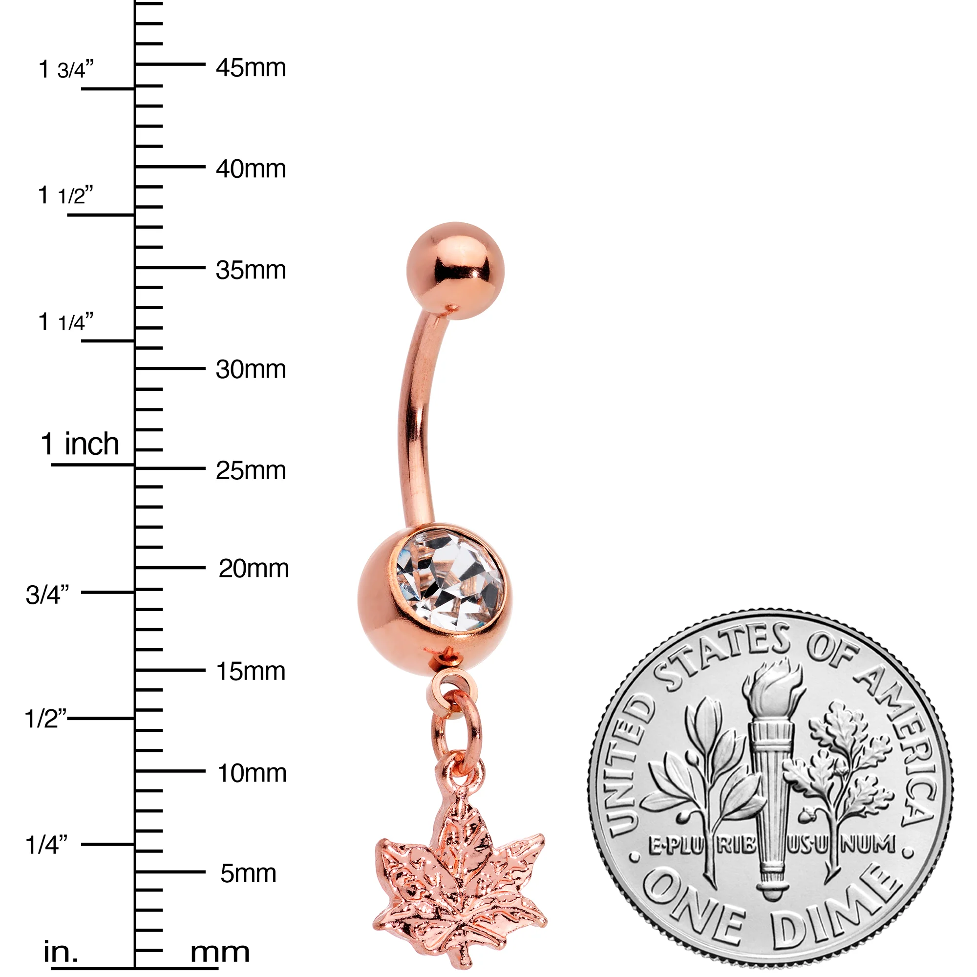 Clear Gem Rose Gold Tone Pot Leaf Dangle Belly Ring - Image 2
