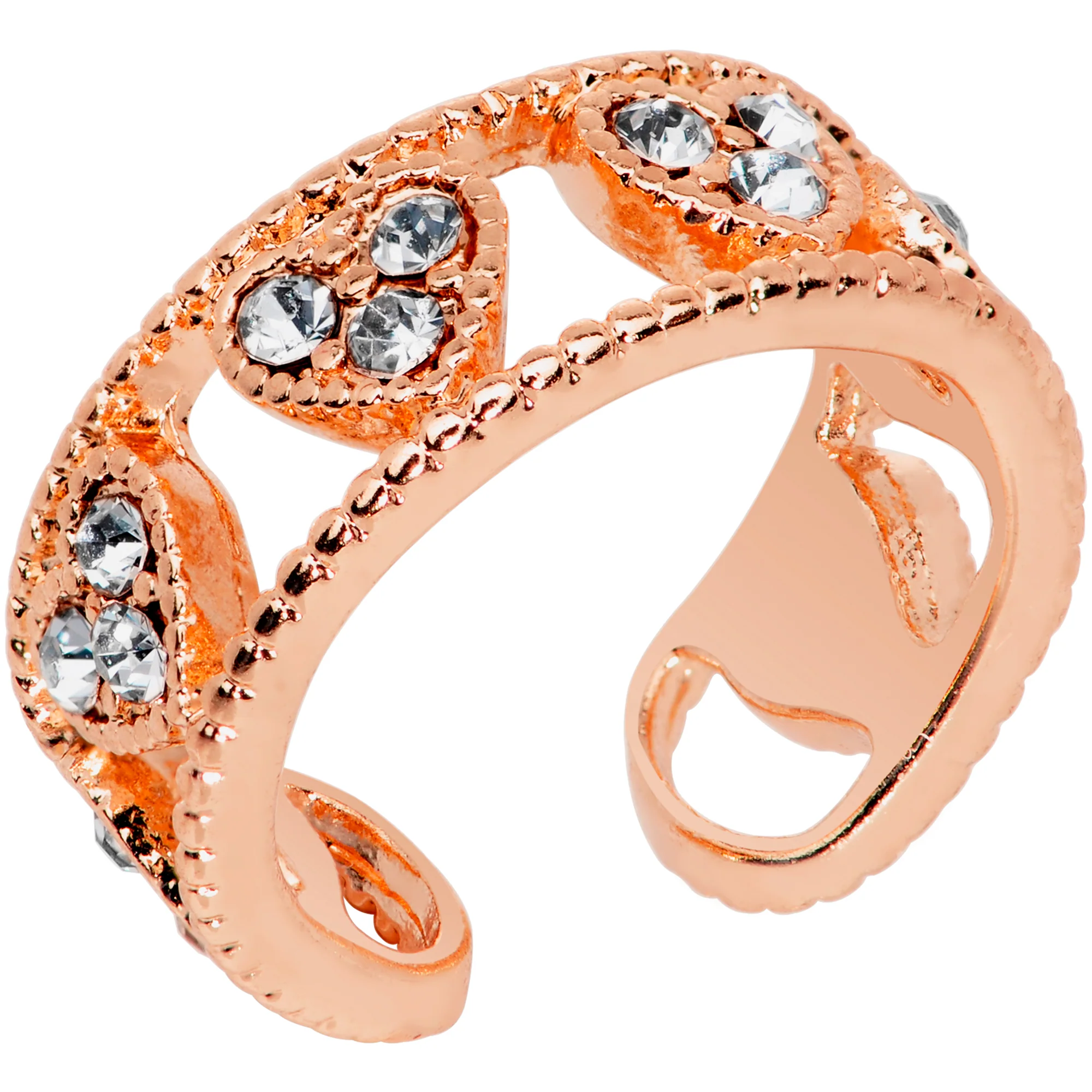 Clear Gem Rose Gold Tone Ring of Hearts Non Pierced Ear Cuff - Image 3