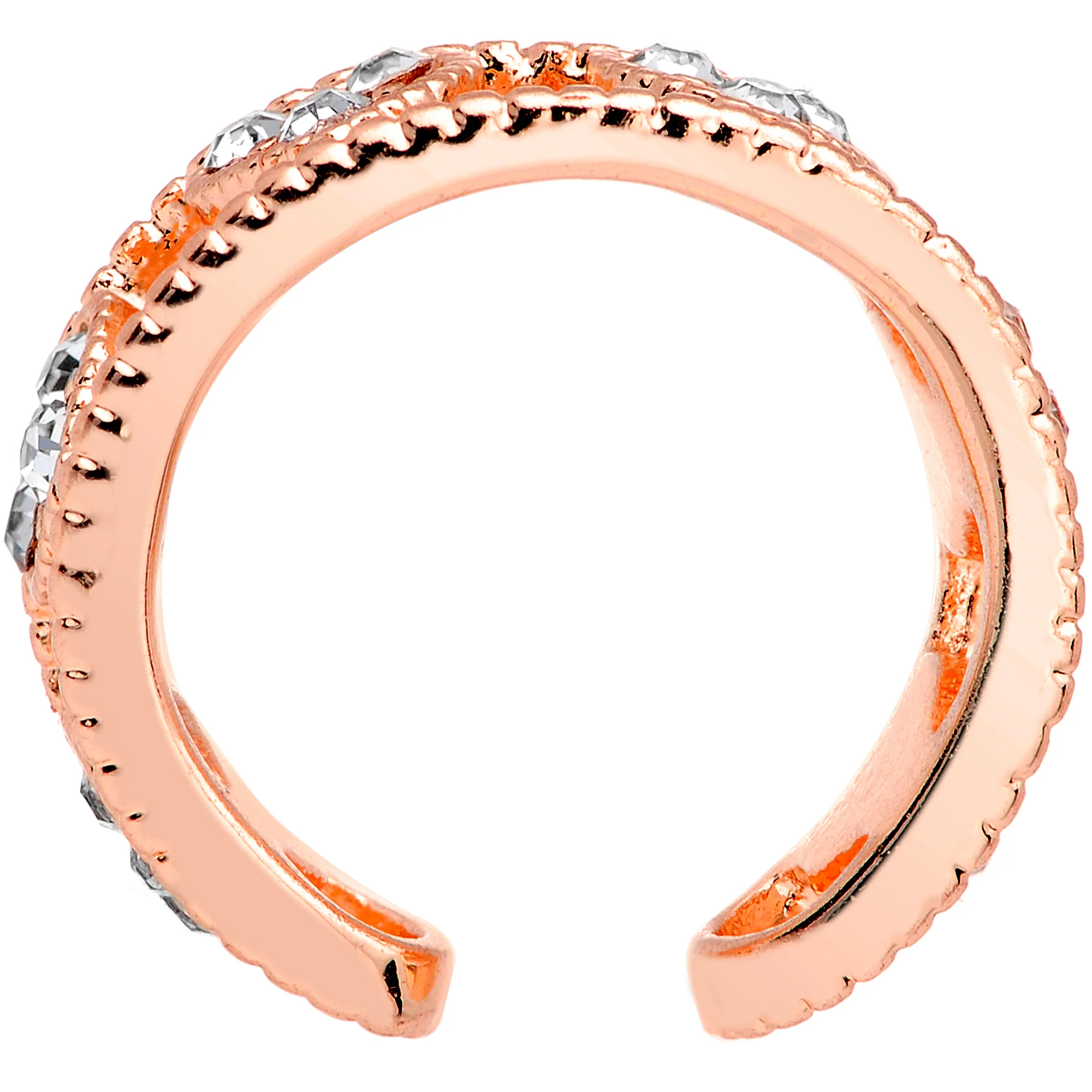 Clear Gem Rose Gold Tone Ring of Hearts Non Pierced Ear Cuff - Image 4