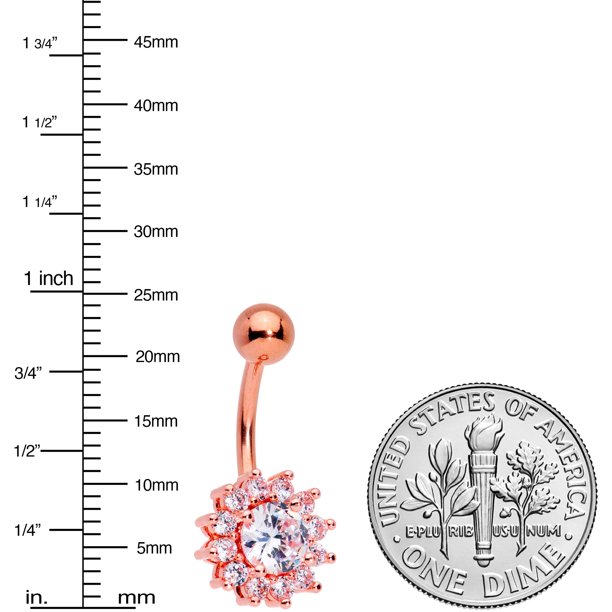 Clear Gem Rose Gold Tone Rococo Flower Belly Ring - Image 2