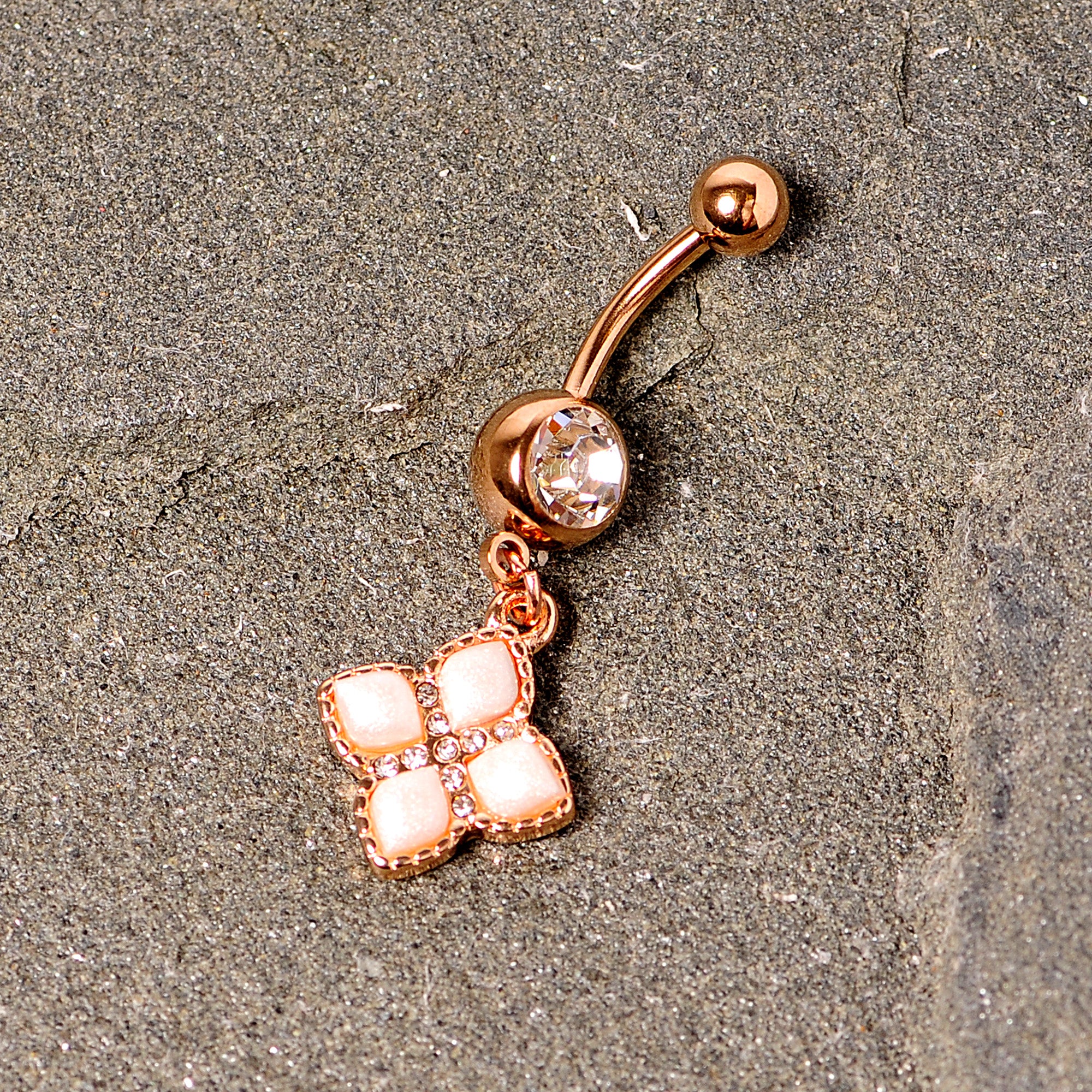 Clear Gem Rose Gold Tone Royal Renaissance Dangle Belly Ring - Image 3