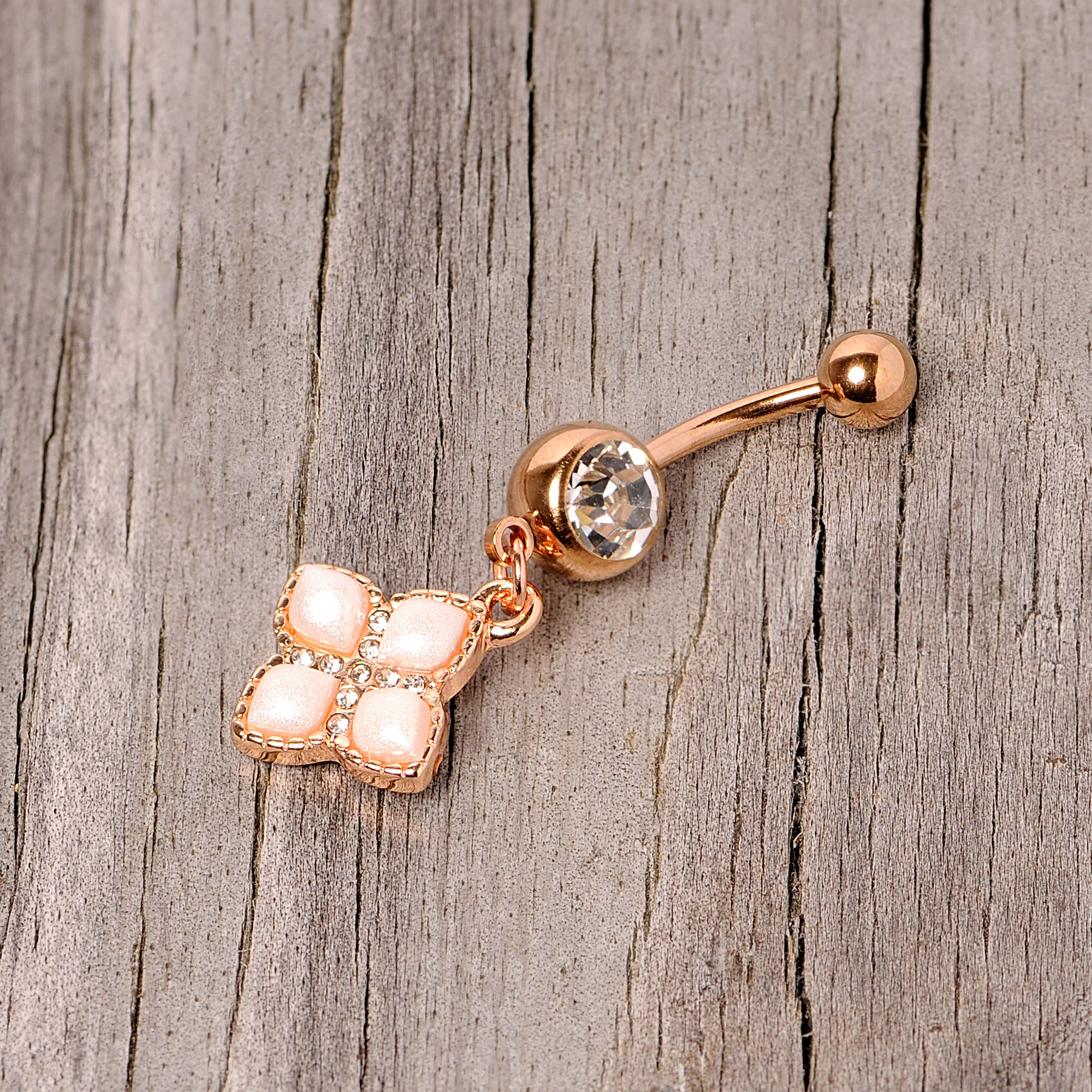 Clear Gem Rose Gold Tone Royal Renaissance Dangle Belly Ring - Image 4
