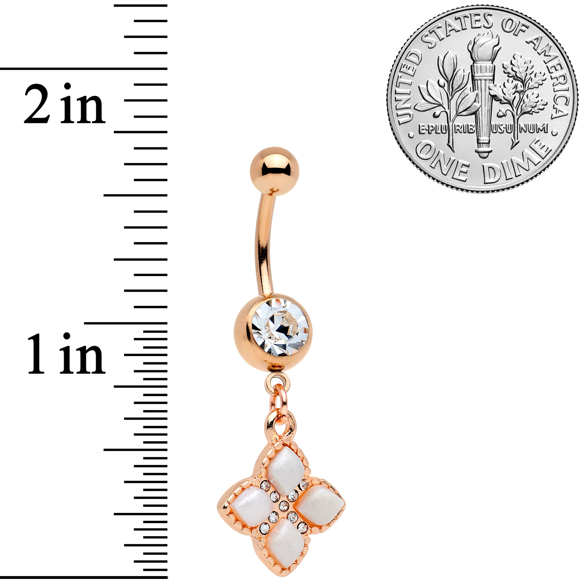 Clear Gem Rose Gold Tone Royal Renaissance Dangle Belly Ring - Image 5