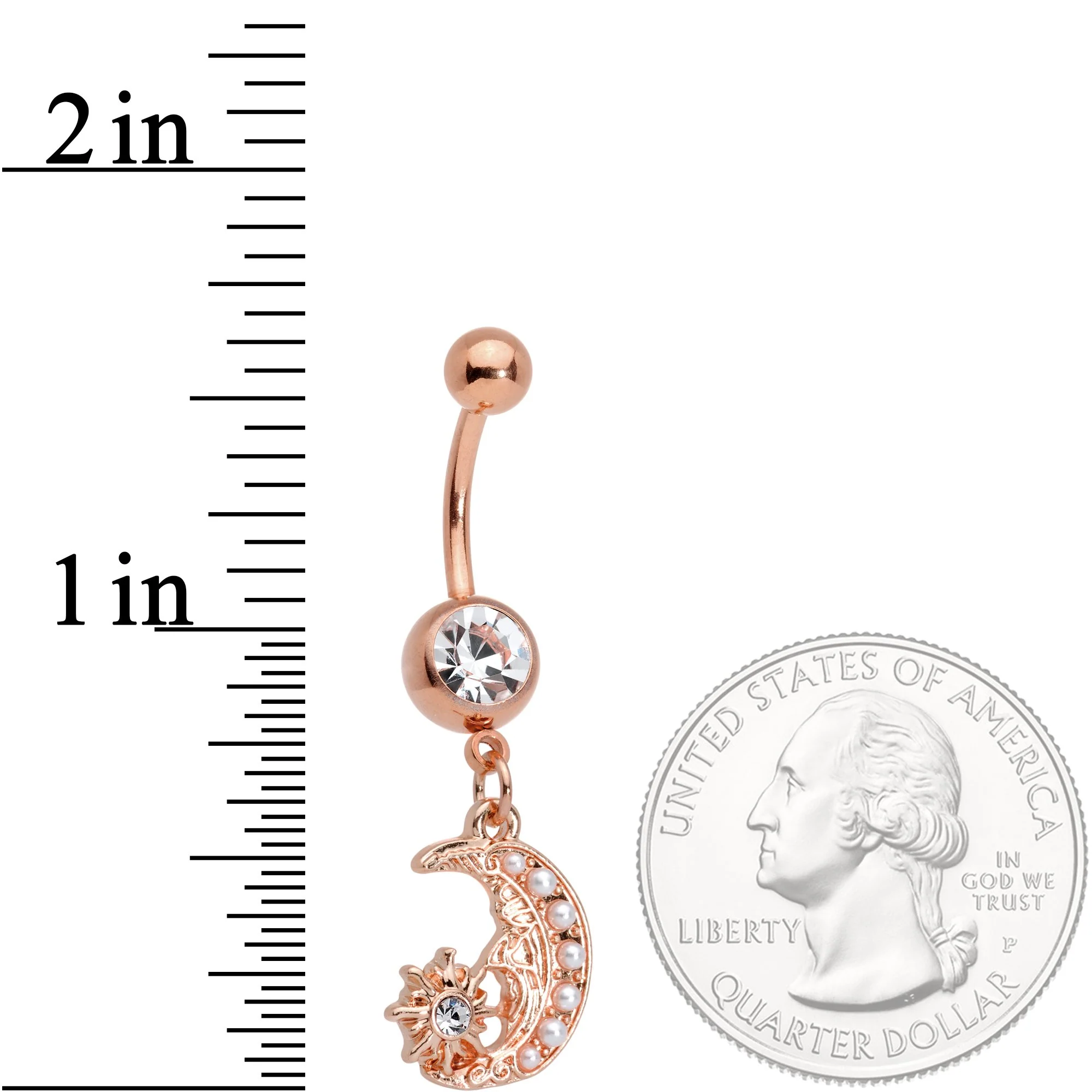 Clear Gem Rose Gold Tone Shooting Star Dangle Belly Ring - Image 2