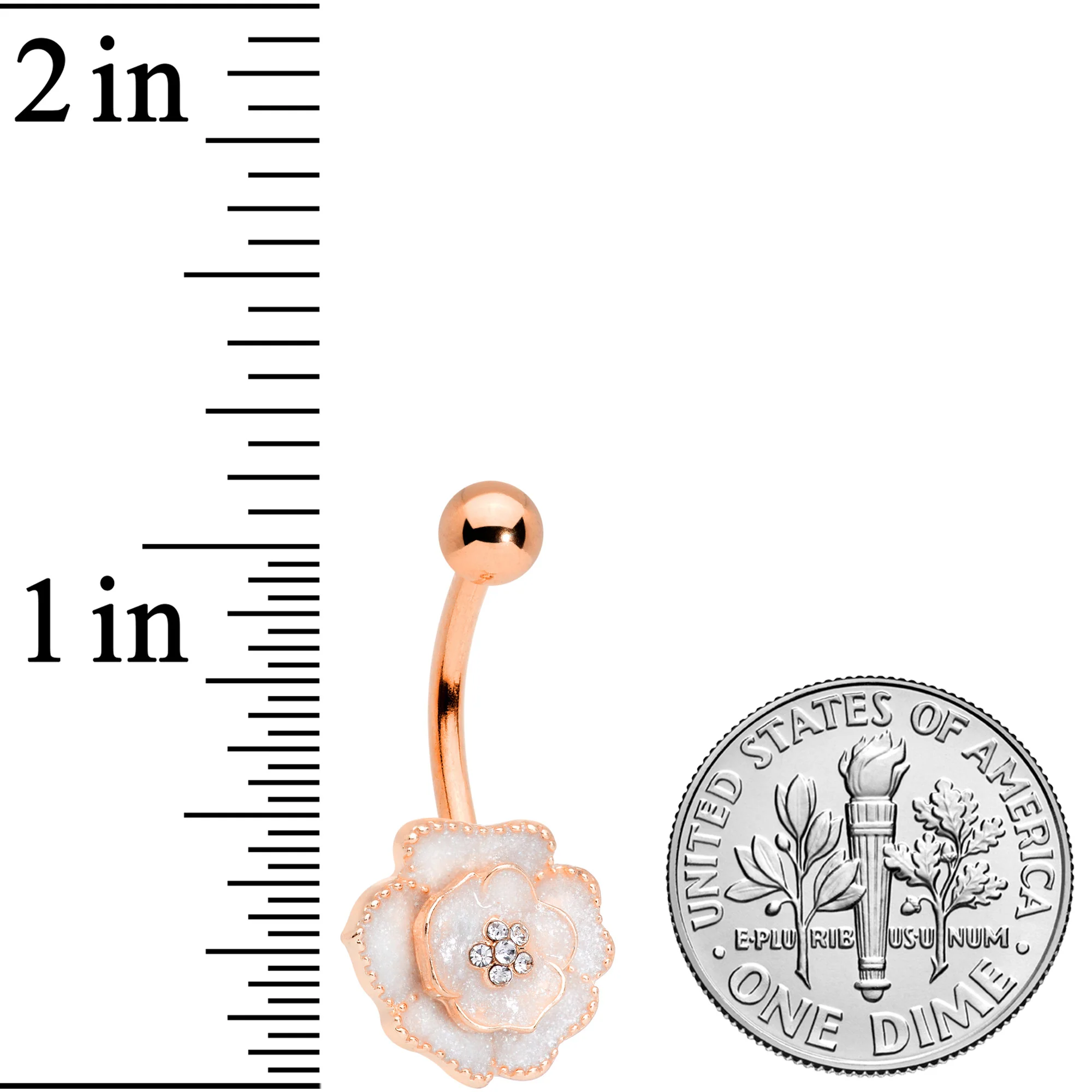 Clear Gem Rose Gold Tone White Rose Reversible Belly Ring - Image 3