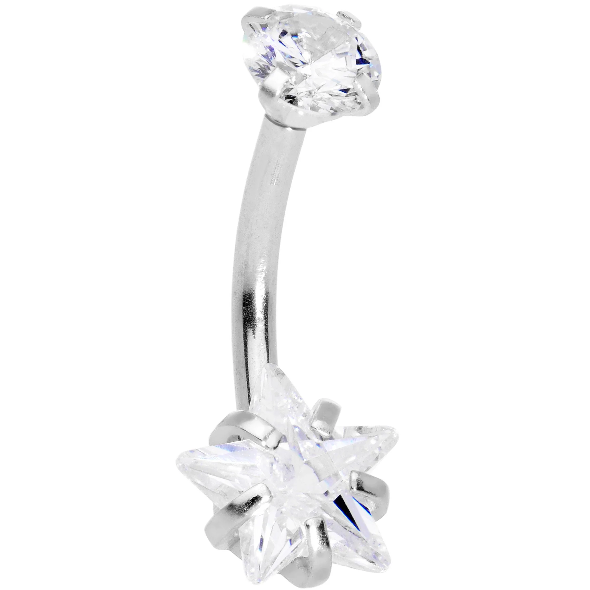 Clear Gem Round Rhombus Heart Star Belly Ring Set of 4 - Image 5
