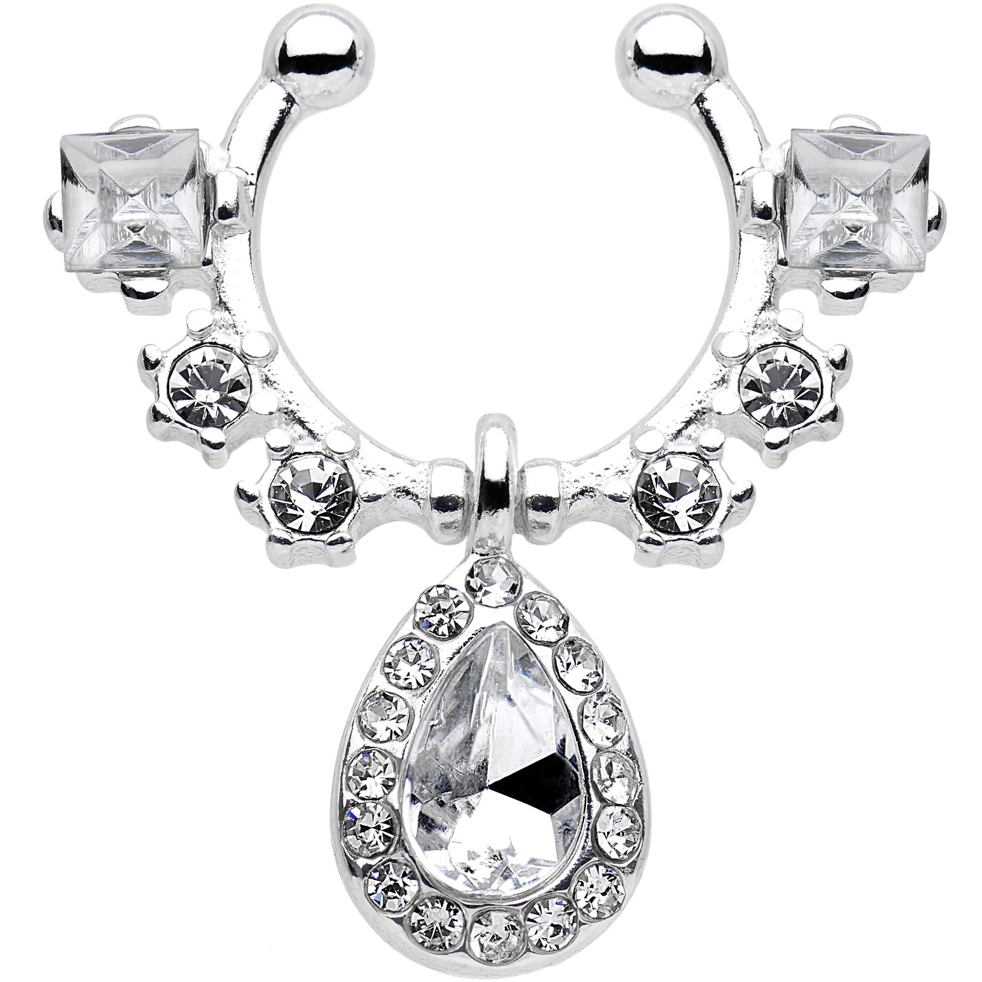 Clear Gem Silhouette Dangle Clip On Septum