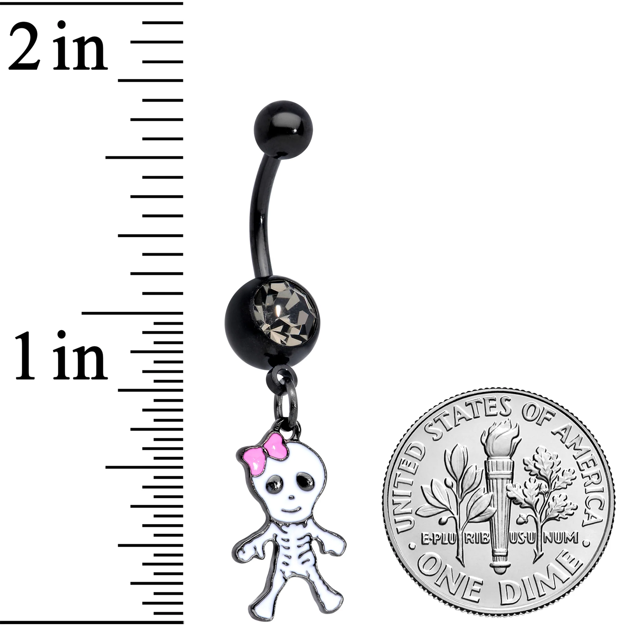 Clear Gem Skeleton Girl Halloween Dangle Belly Ring - Image 2