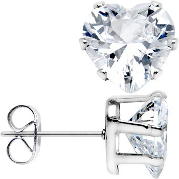 Clear Gem Stainless Steel Have a Heart or Two Stud Earrings 3mm-10mm - Image 2