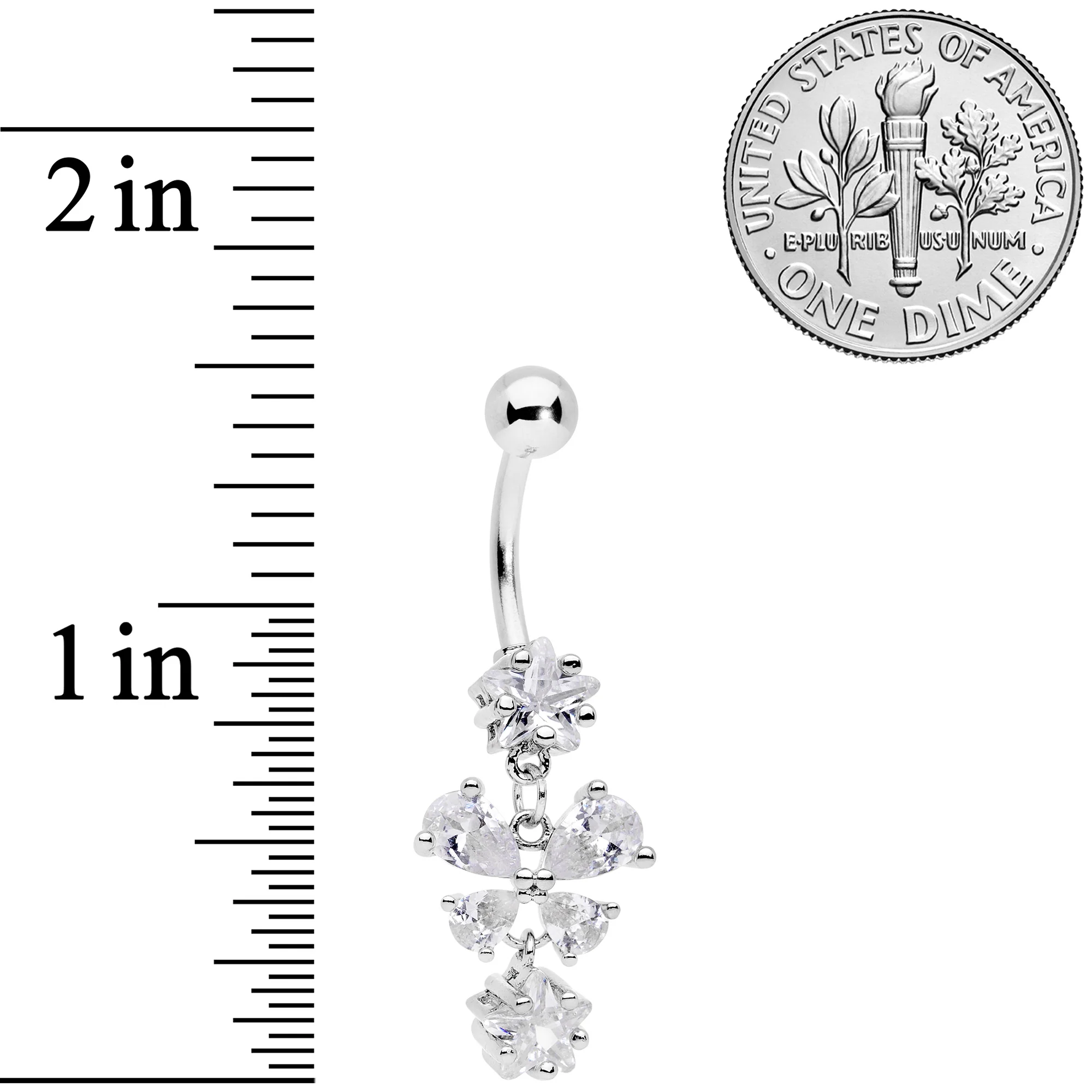 Clear Gem Star Bow Dangle Belly Ring - Image 6