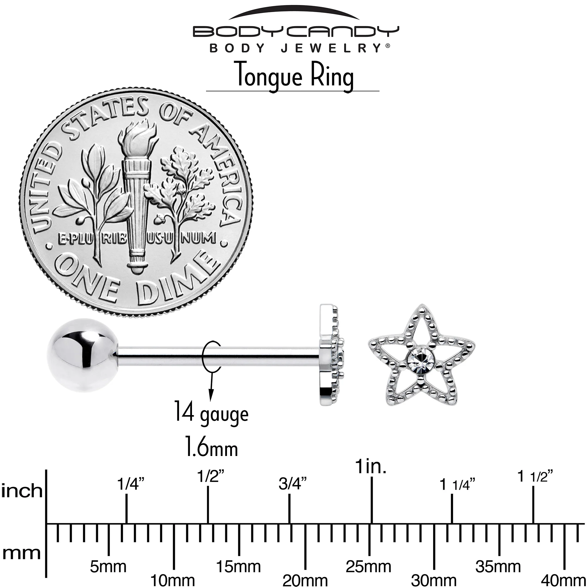 Clear Gem Star Texture Barbell Tongue Ring - Image 5
