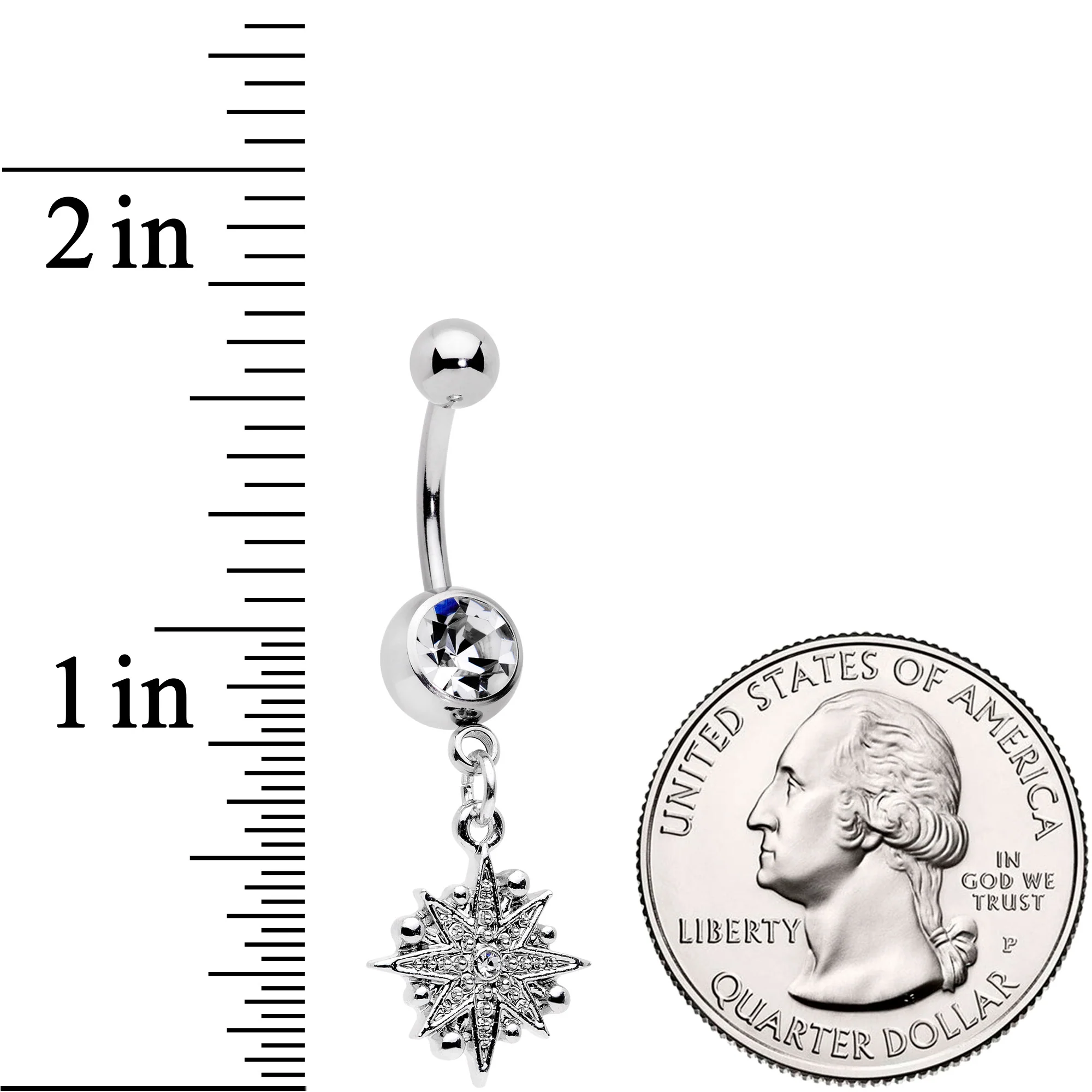 Clear Gem Starburst Crescent Moon Dangle Belly Ring Set of 2 - Image 4