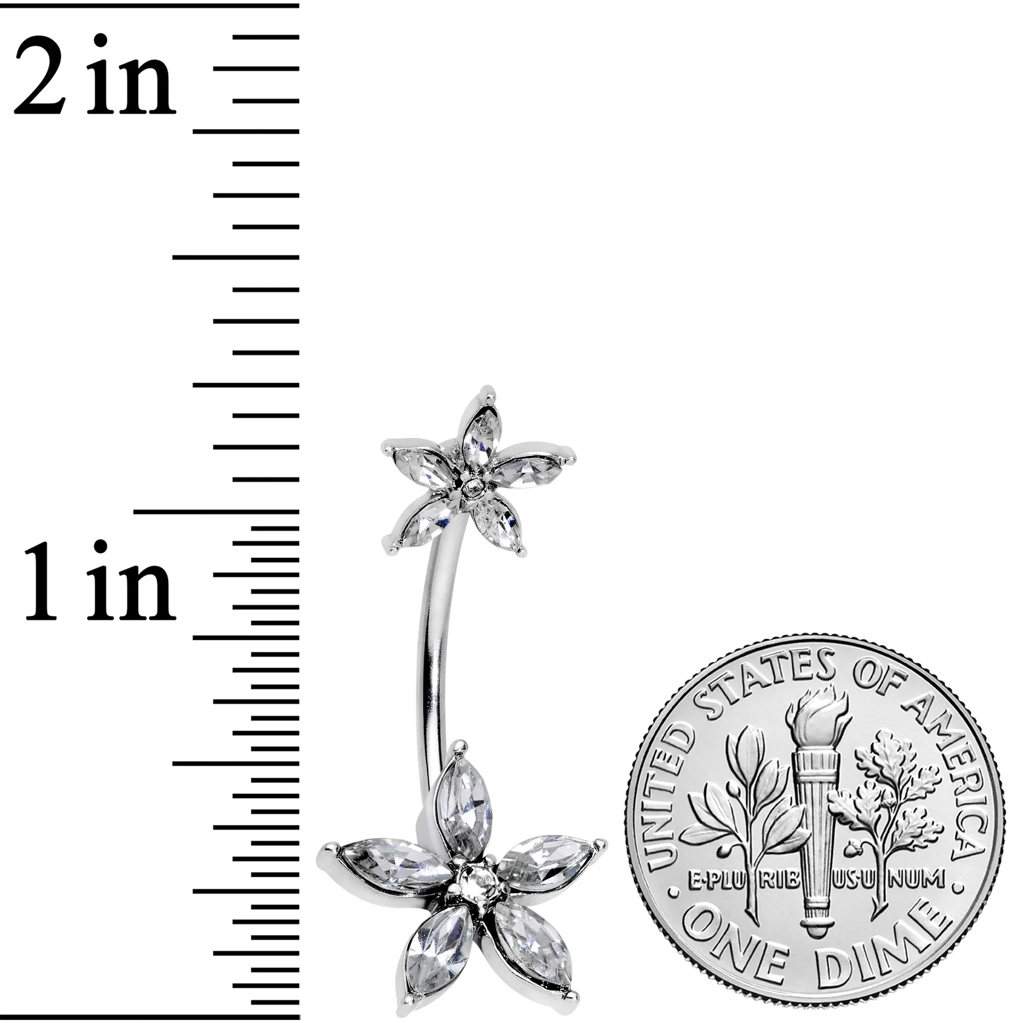 Clear Gem Starry Flower Double Mount Belly Ring - Image 2