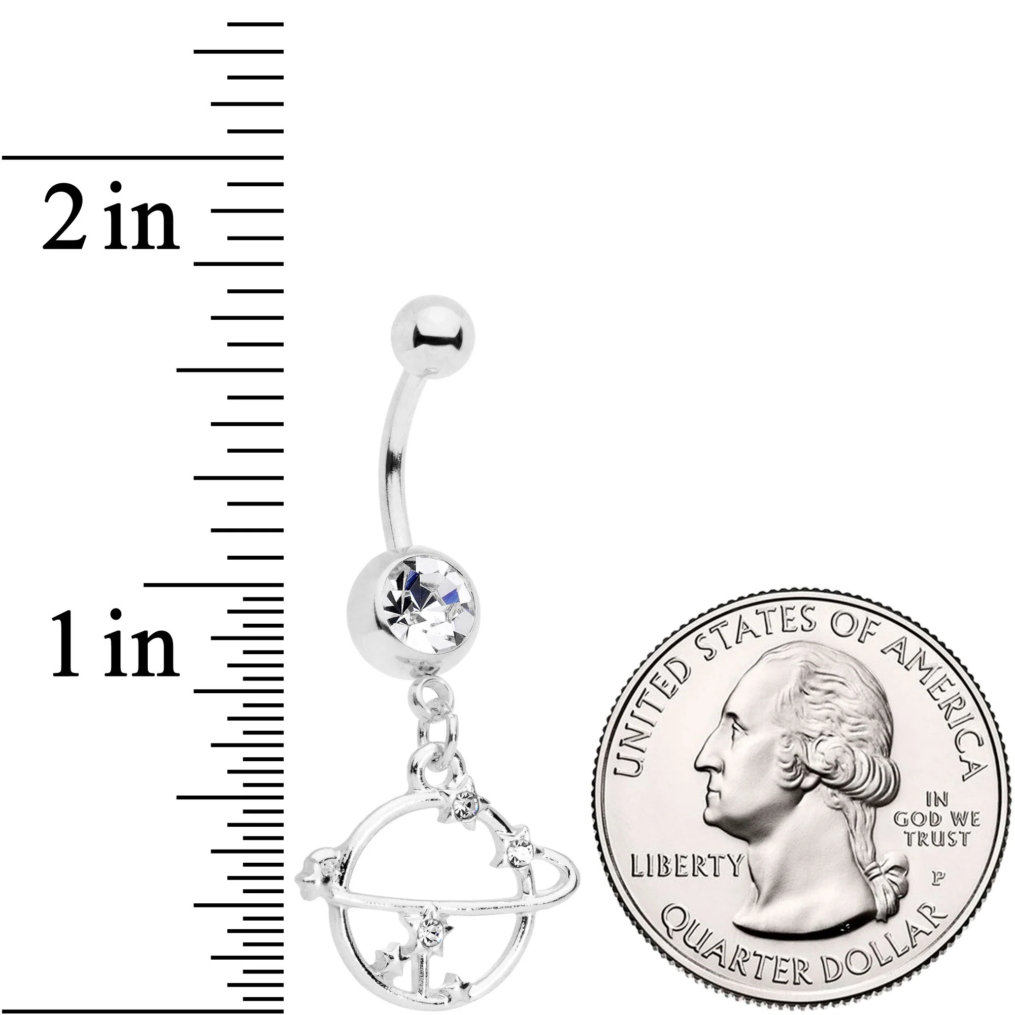 Clear Gem Stars Orbit Planet Saturn Dangle Belly Ring - Image 2