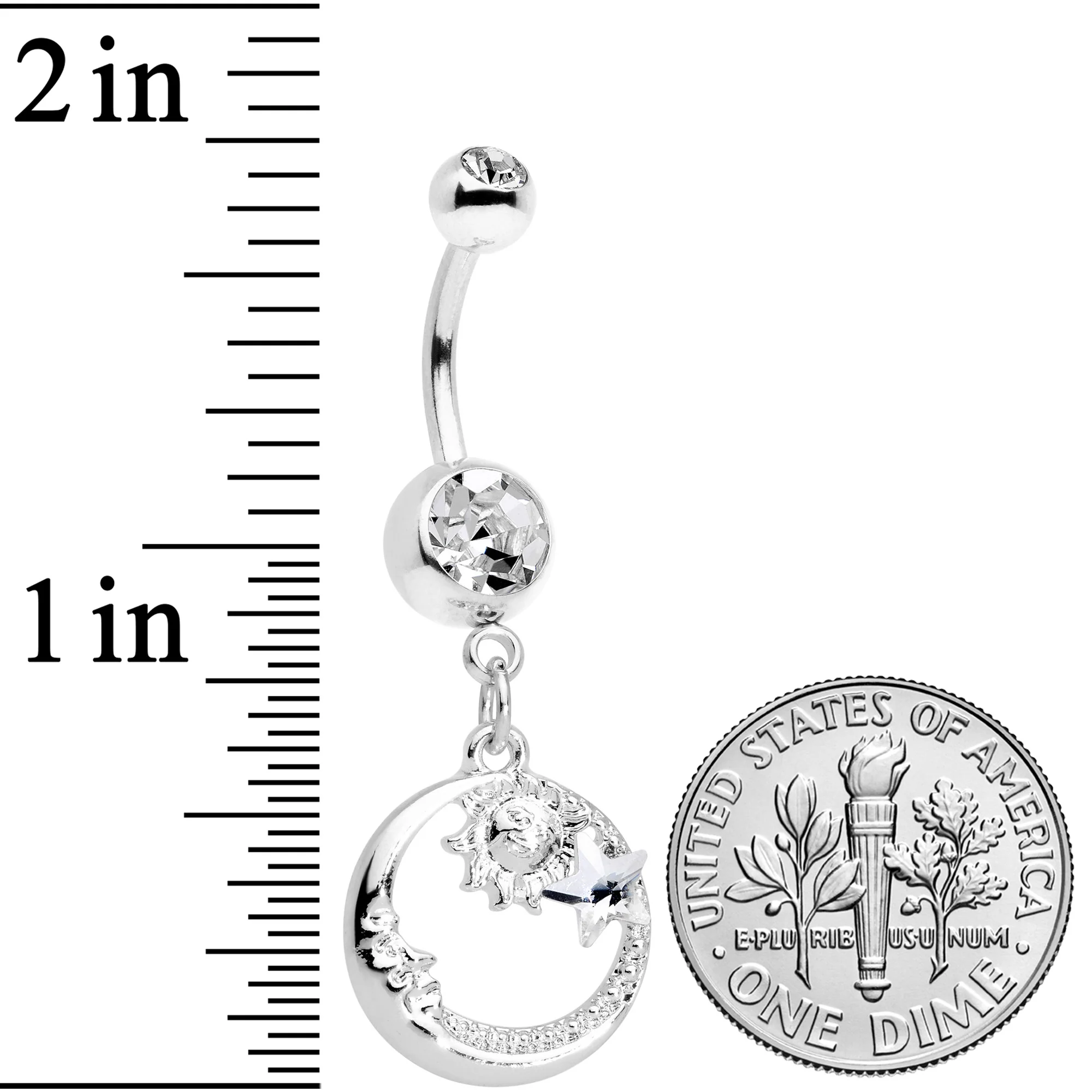 Clear Gem Sun Moon Star Dangle Belly Ring - Image 3