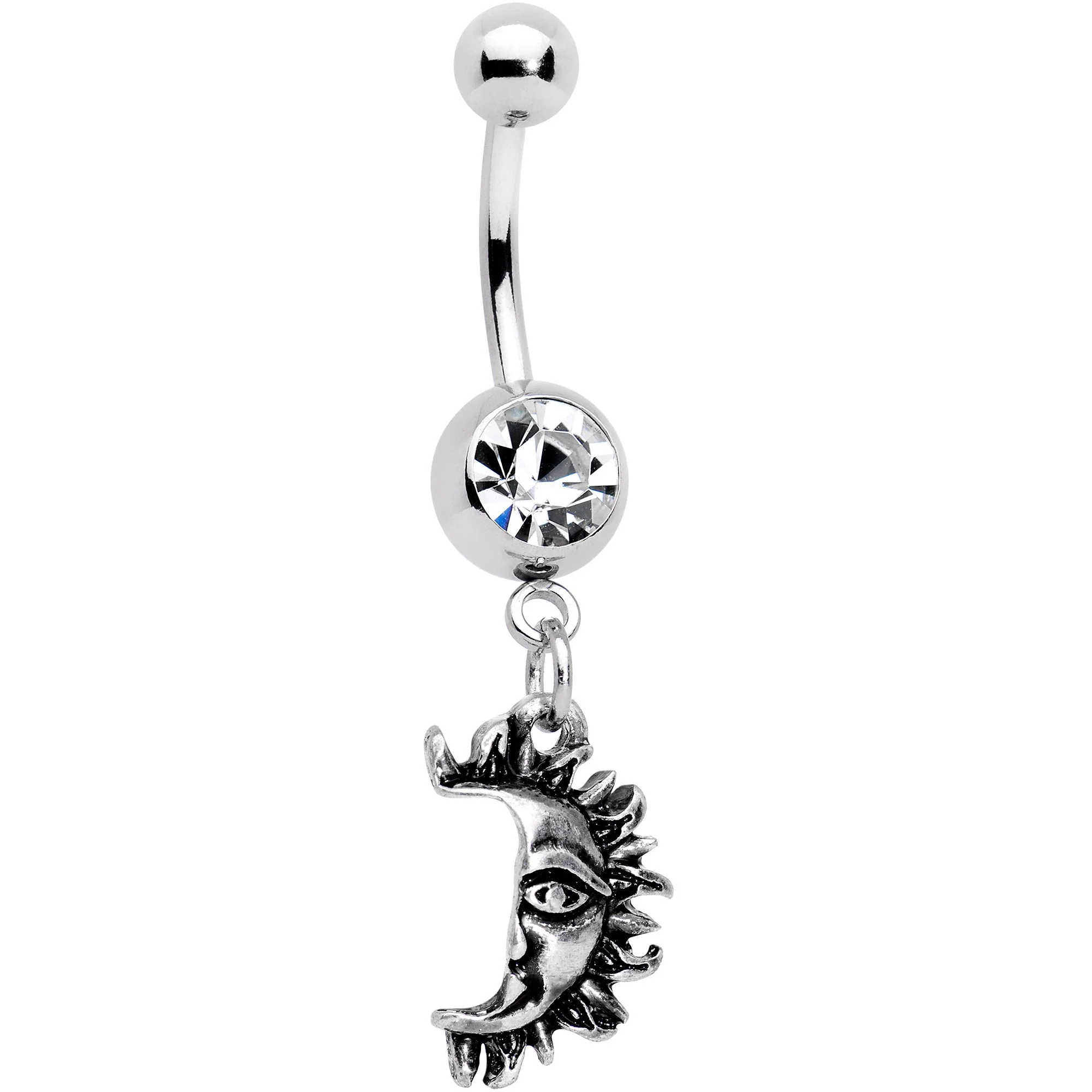 Clear Gem Sun Smile Puzzle Best Friend Dangle Belly Ring Set of 2 - Image 3