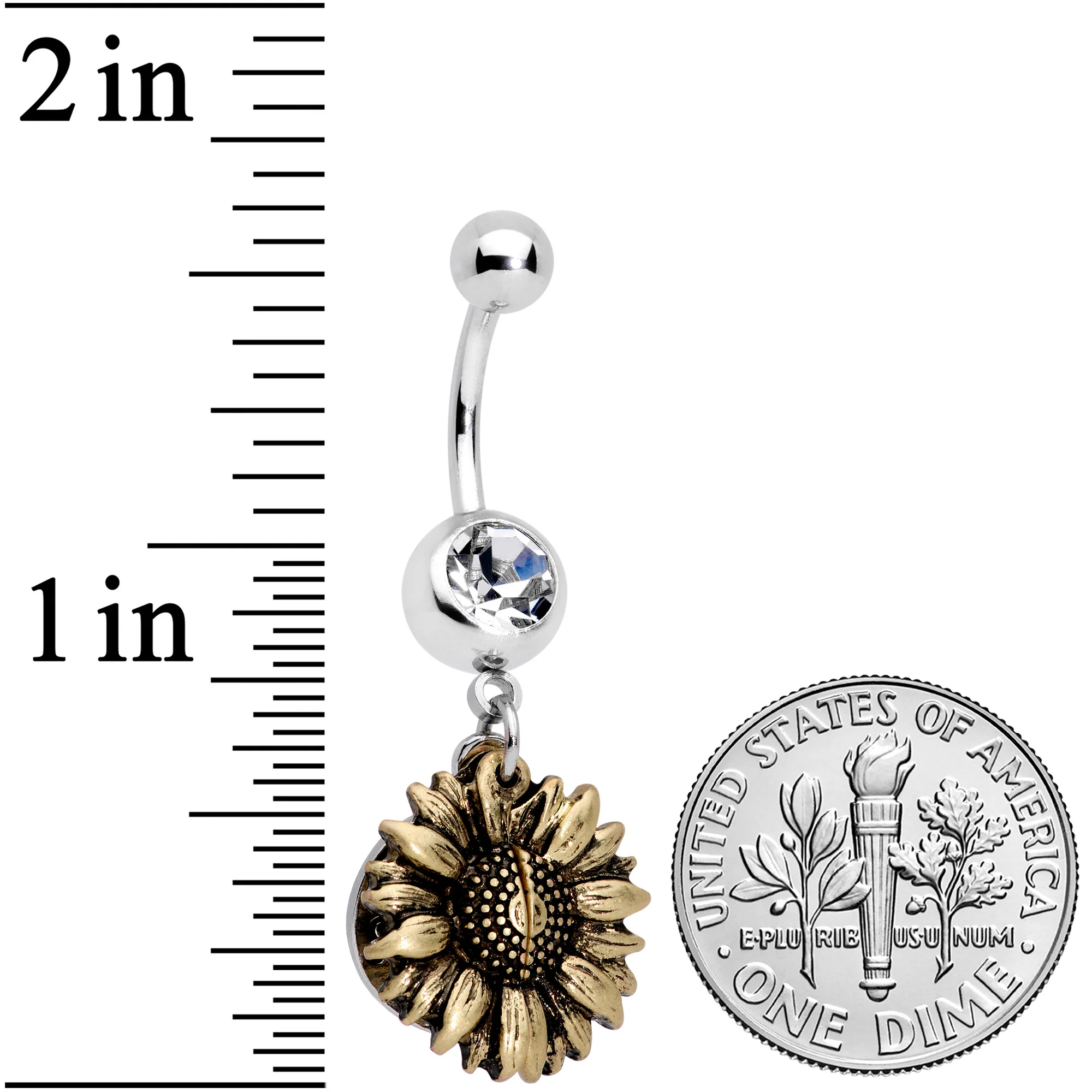 Clear Gem Sunflower Secret You Are My Sunshine Dangle Belly Ring - Image 4