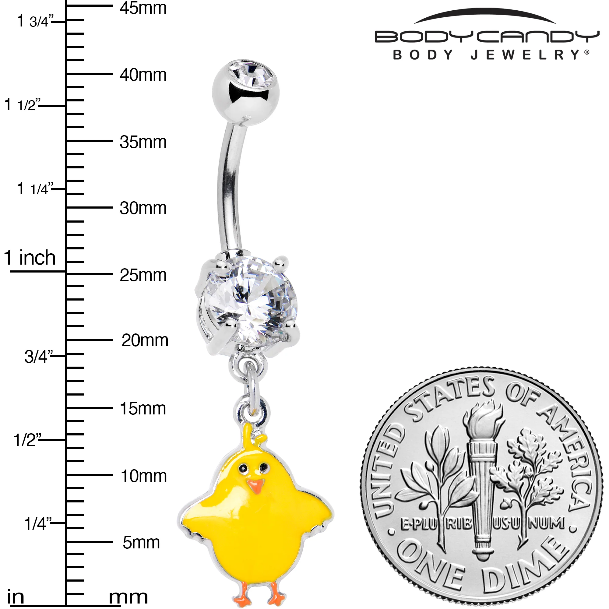 Clear Gem Sweet Yellow Baby Chick Dangle Belly Ring - Image 3