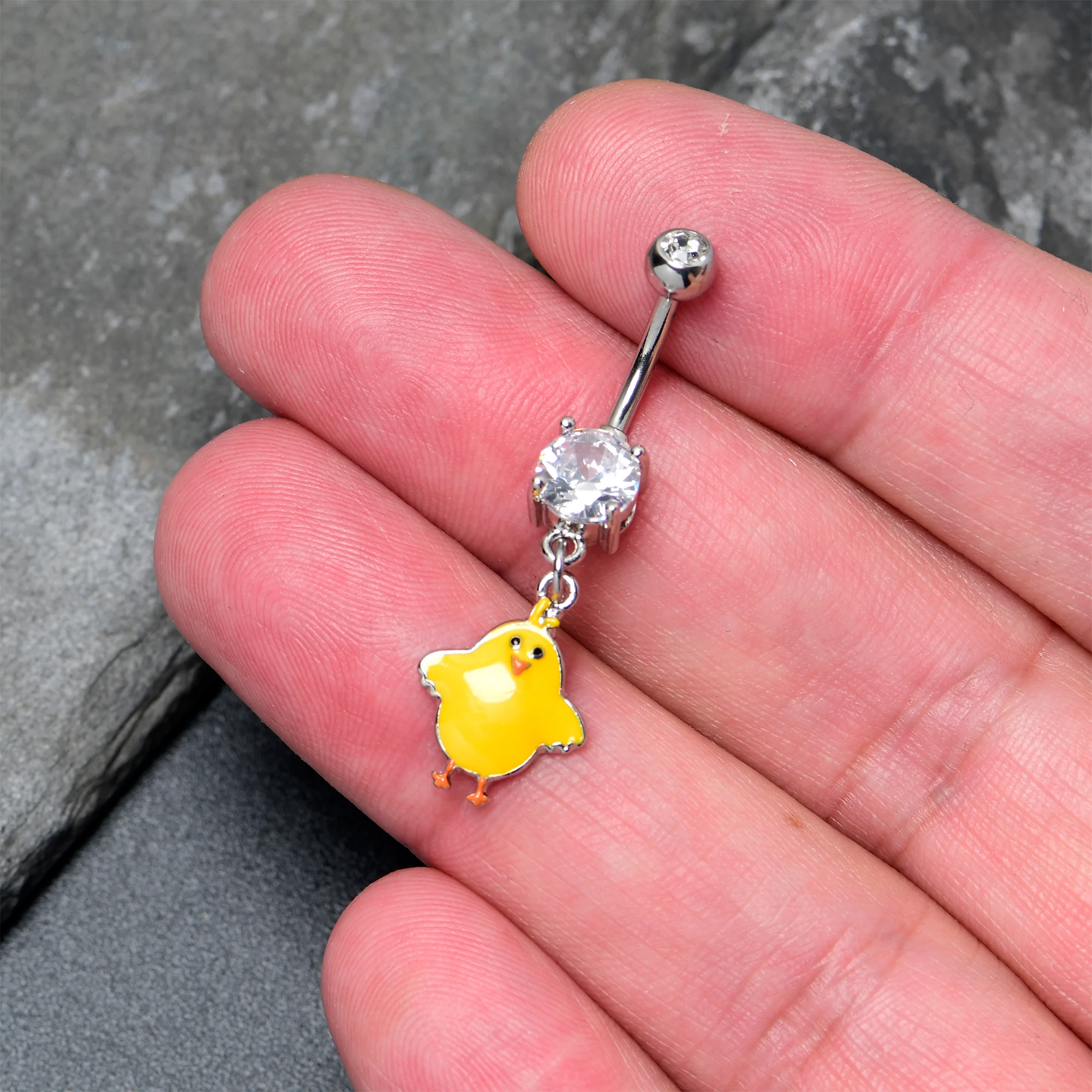 Clear Gem Sweet Yellow Baby Chick Dangle Belly Ring - Image 4