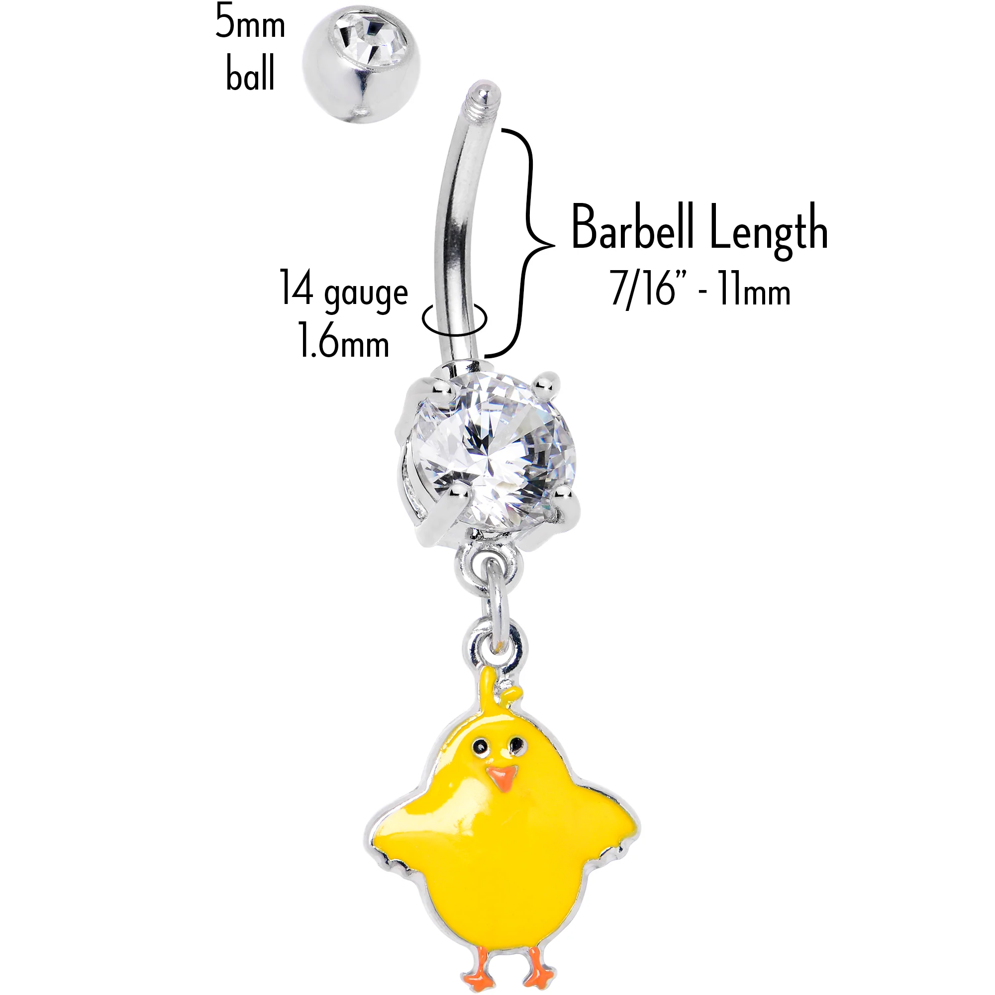 Clear Gem Sweet Yellow Baby Chick Dangle Belly Ring - Image 5
