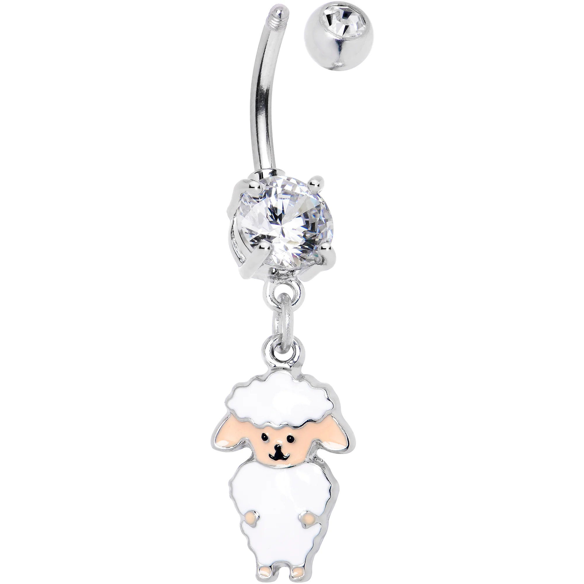 Clear Gem Sweetheart Sheep Dangle Belly Ring - Image 2