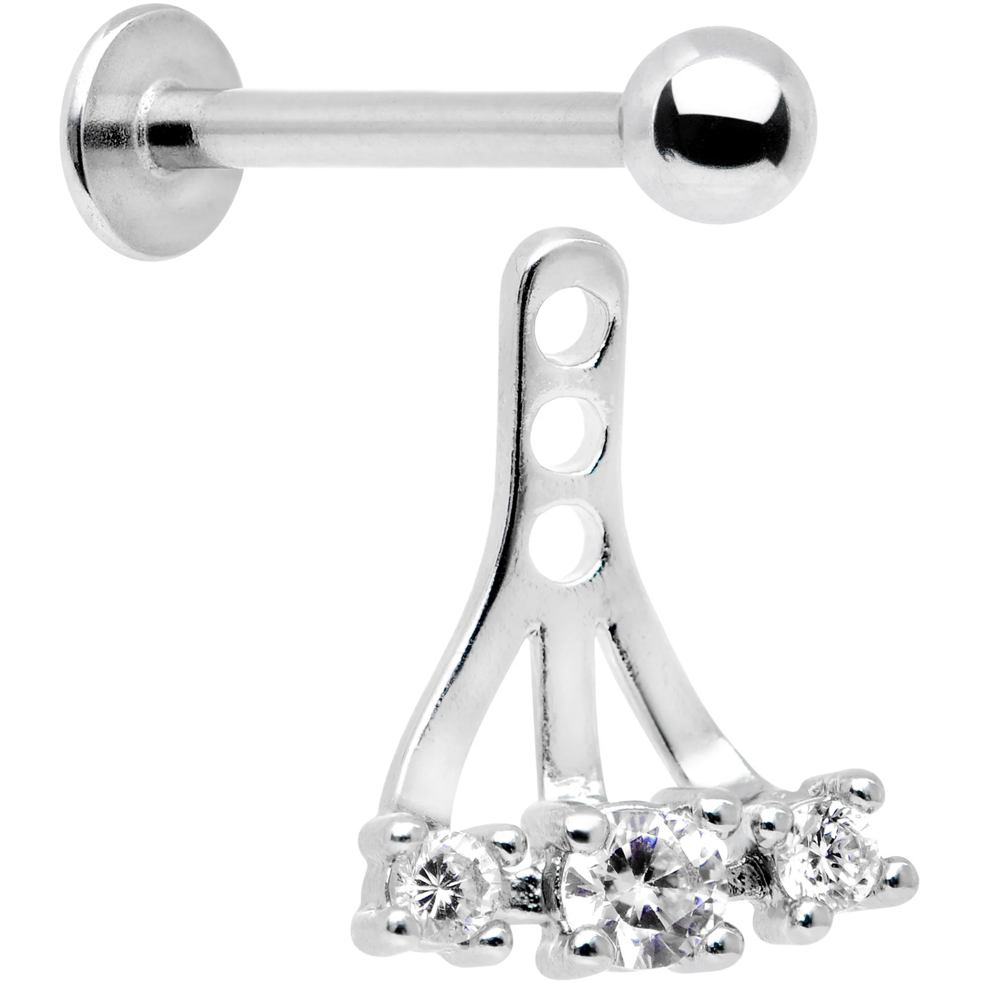 Clear Gem Triplet Fan Dangle Cartilage Tragus Helix Piercing - Image 3
