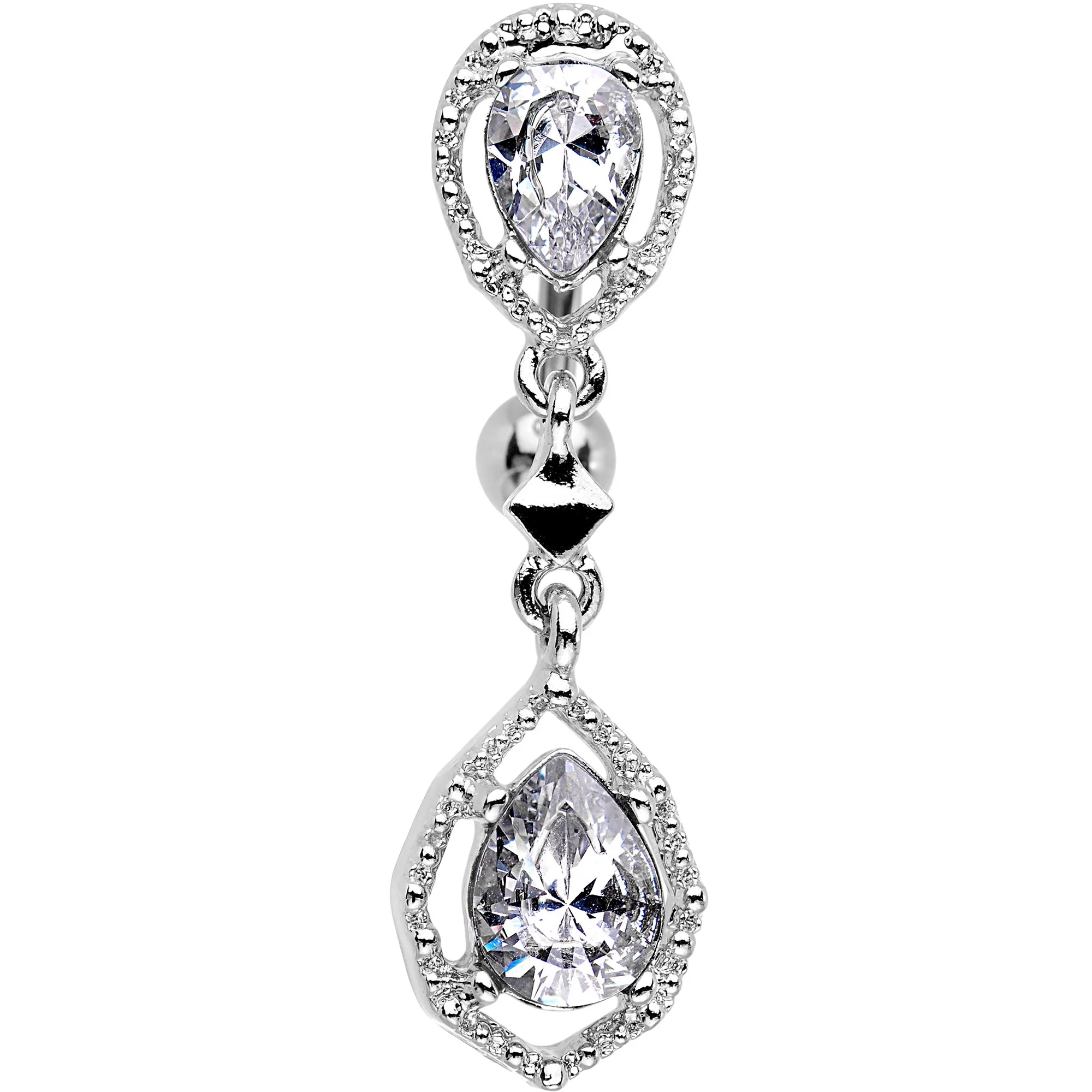 Clear Gem Twin Top Mount Dangle Belly Ring - Image 2