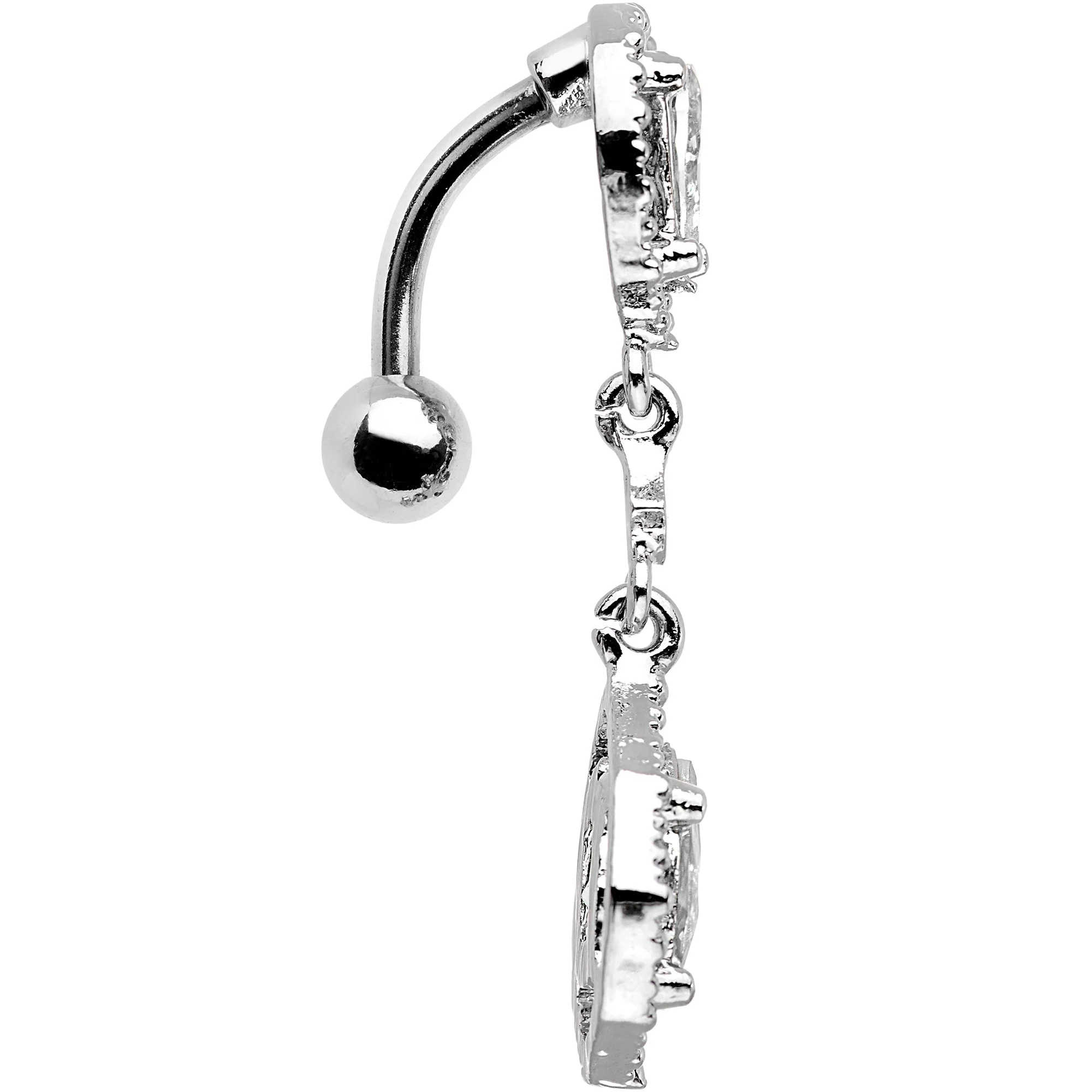 Clear Gem Twin Top Mount Dangle Belly Ring - Image 3