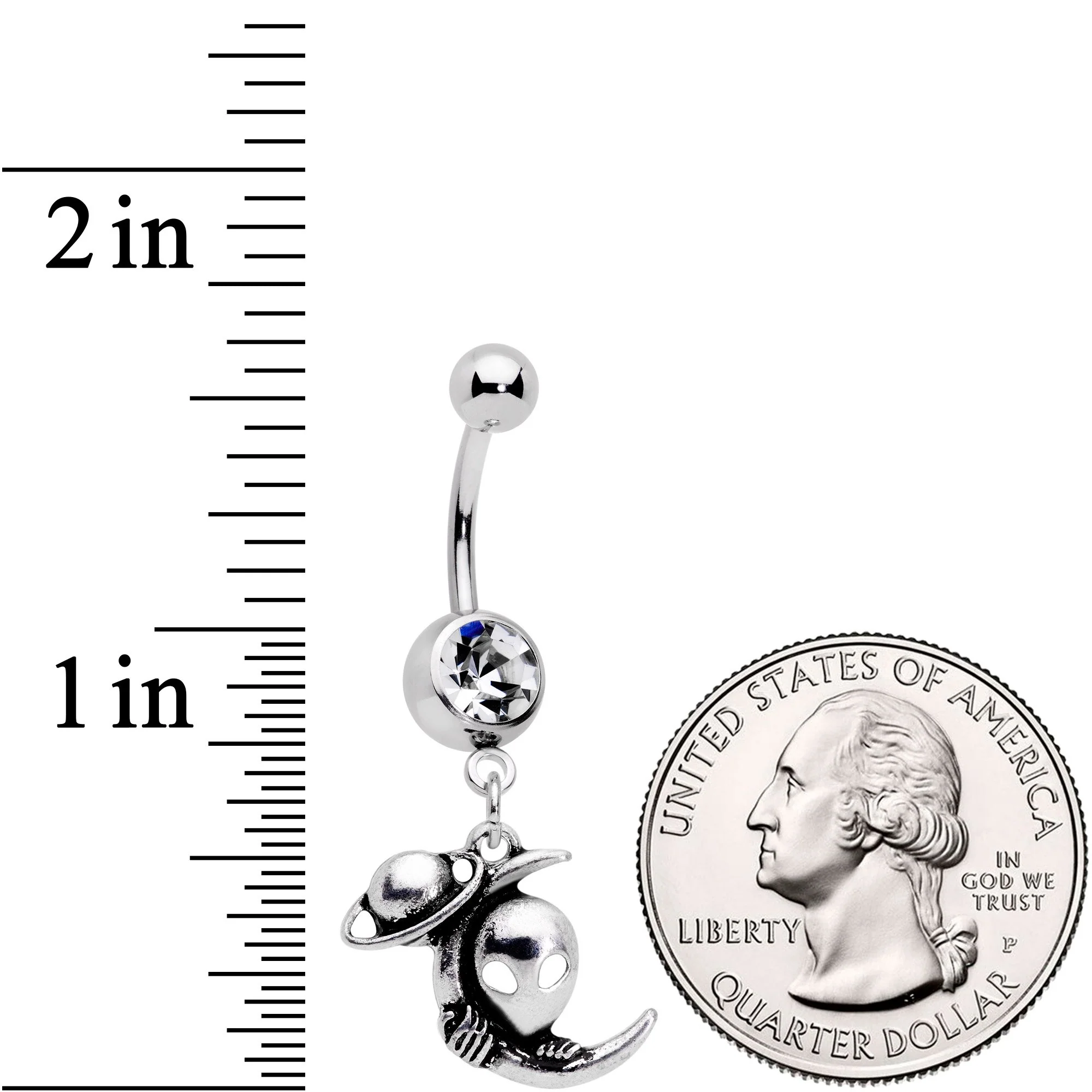 Clear Gem UFO Aliens Are Watching Dangle Belly Ring - Image 2
