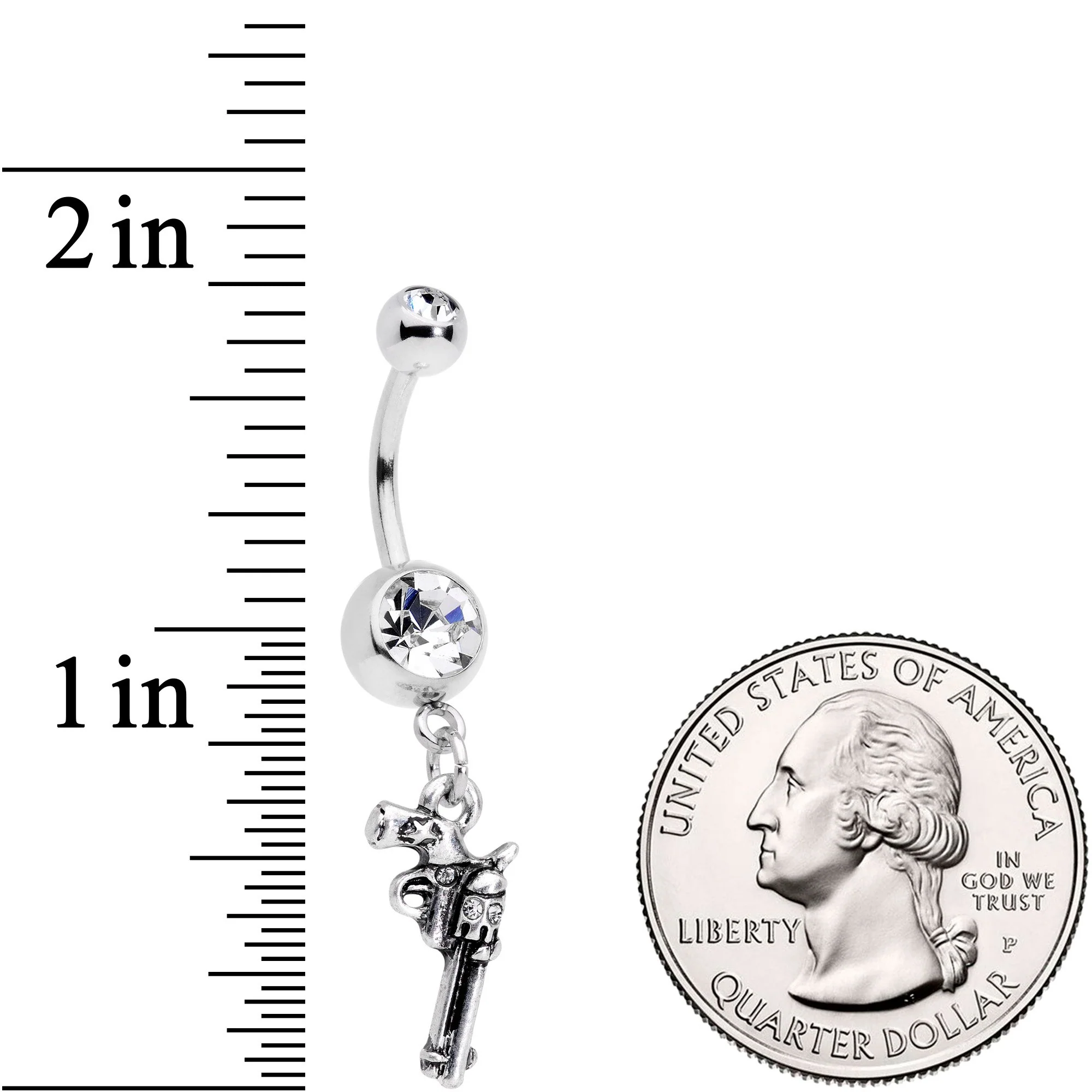 Clear Gem Under the Gun Dangle Belly Ring - Image 2