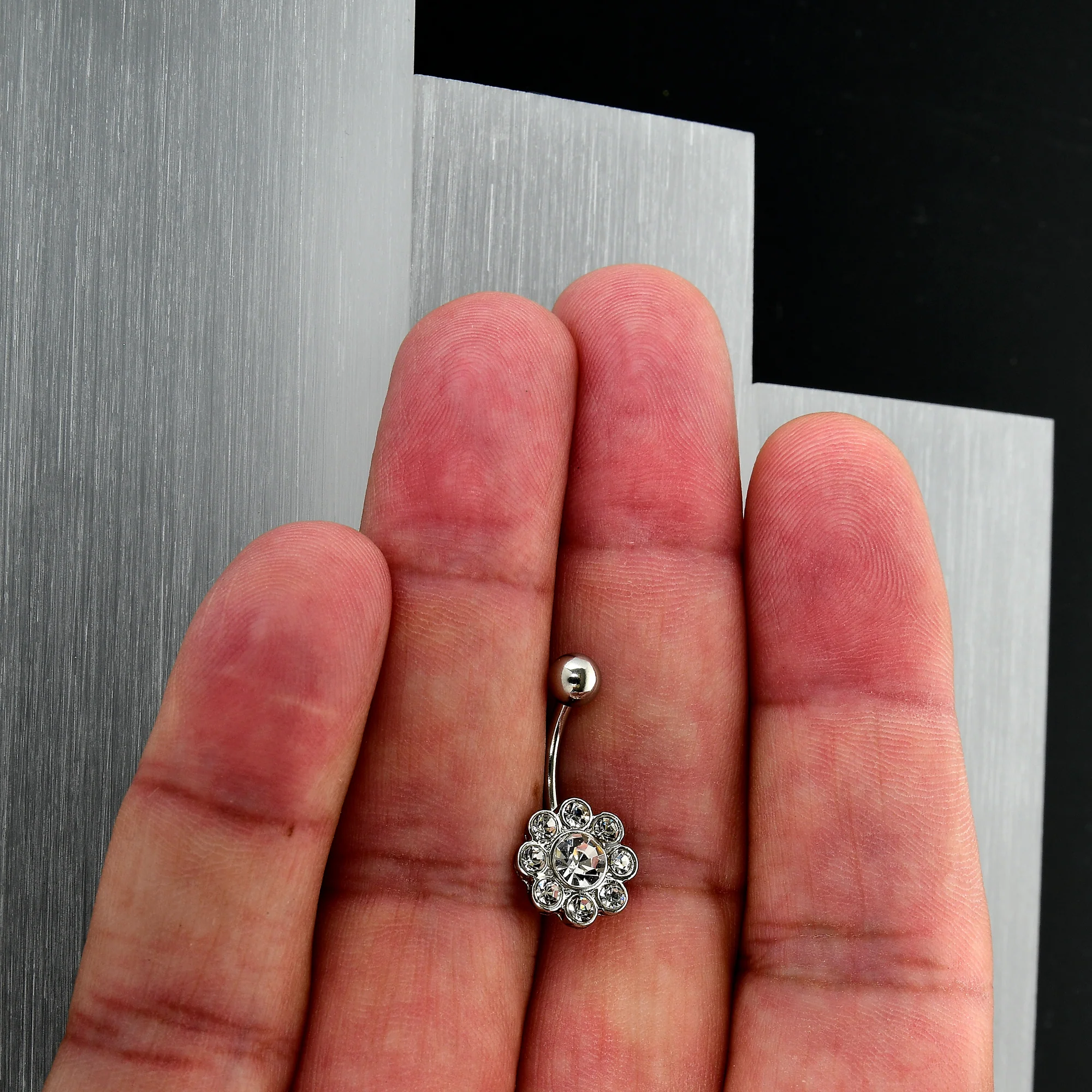 Clear Gem Whimsy Flower Belly Ring - Image 3